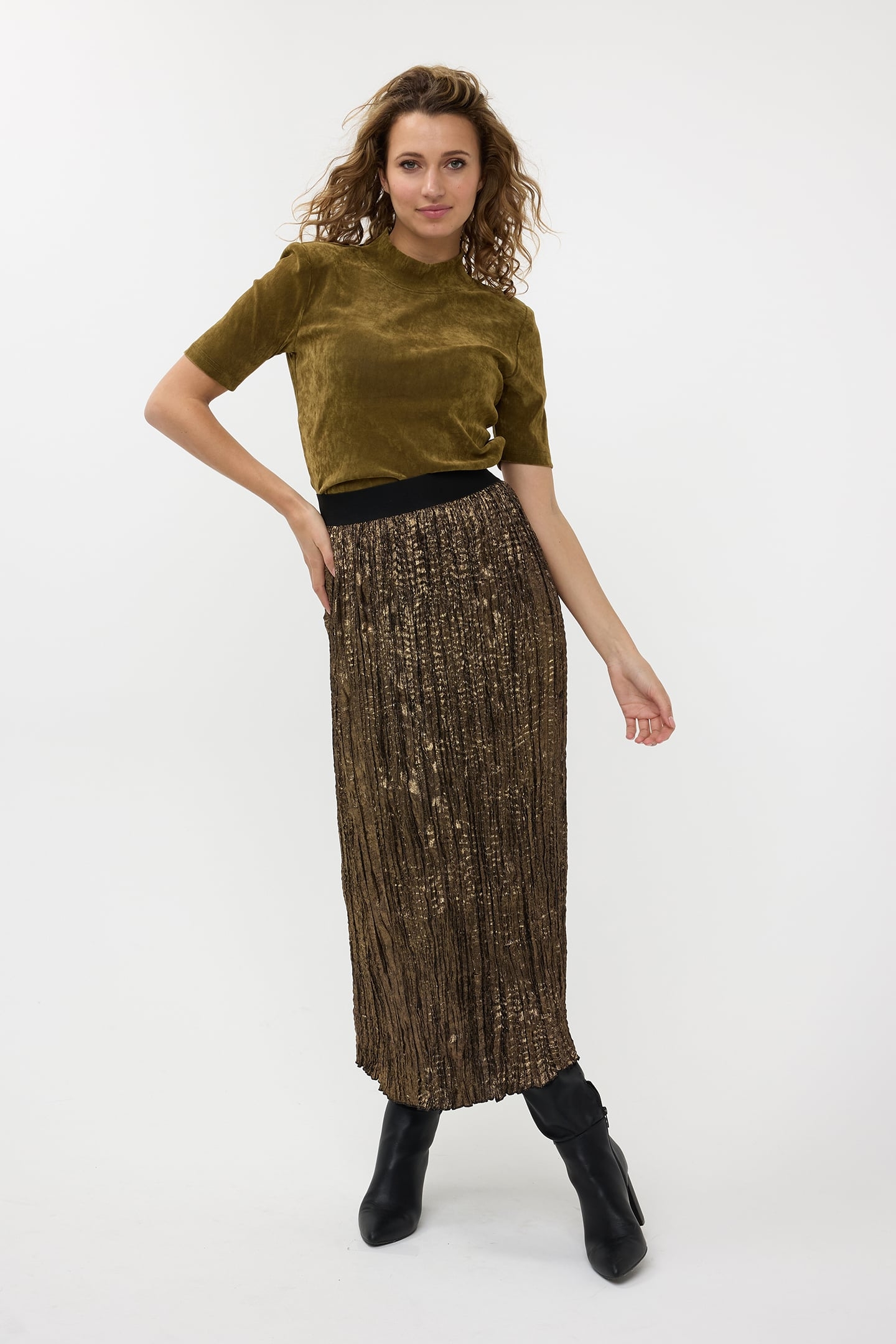 SKIRT CRUSHED FOIL MOSS GREEN 2