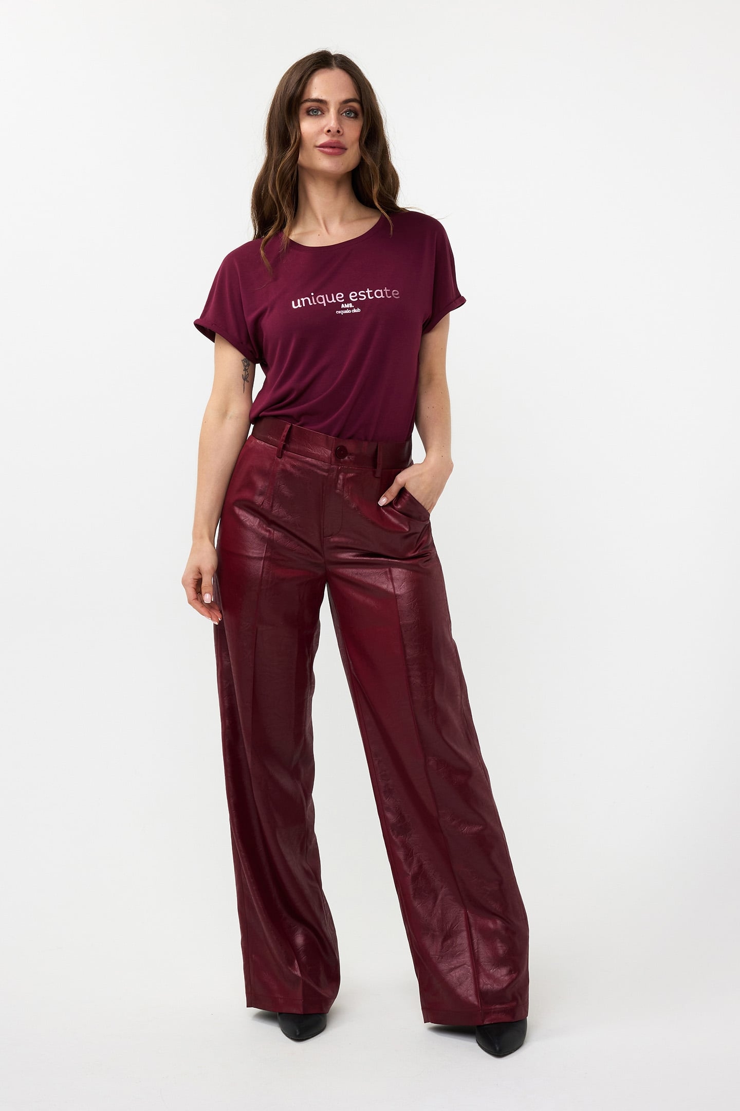 TROUSERS METALLIC EM WINE RED 2
