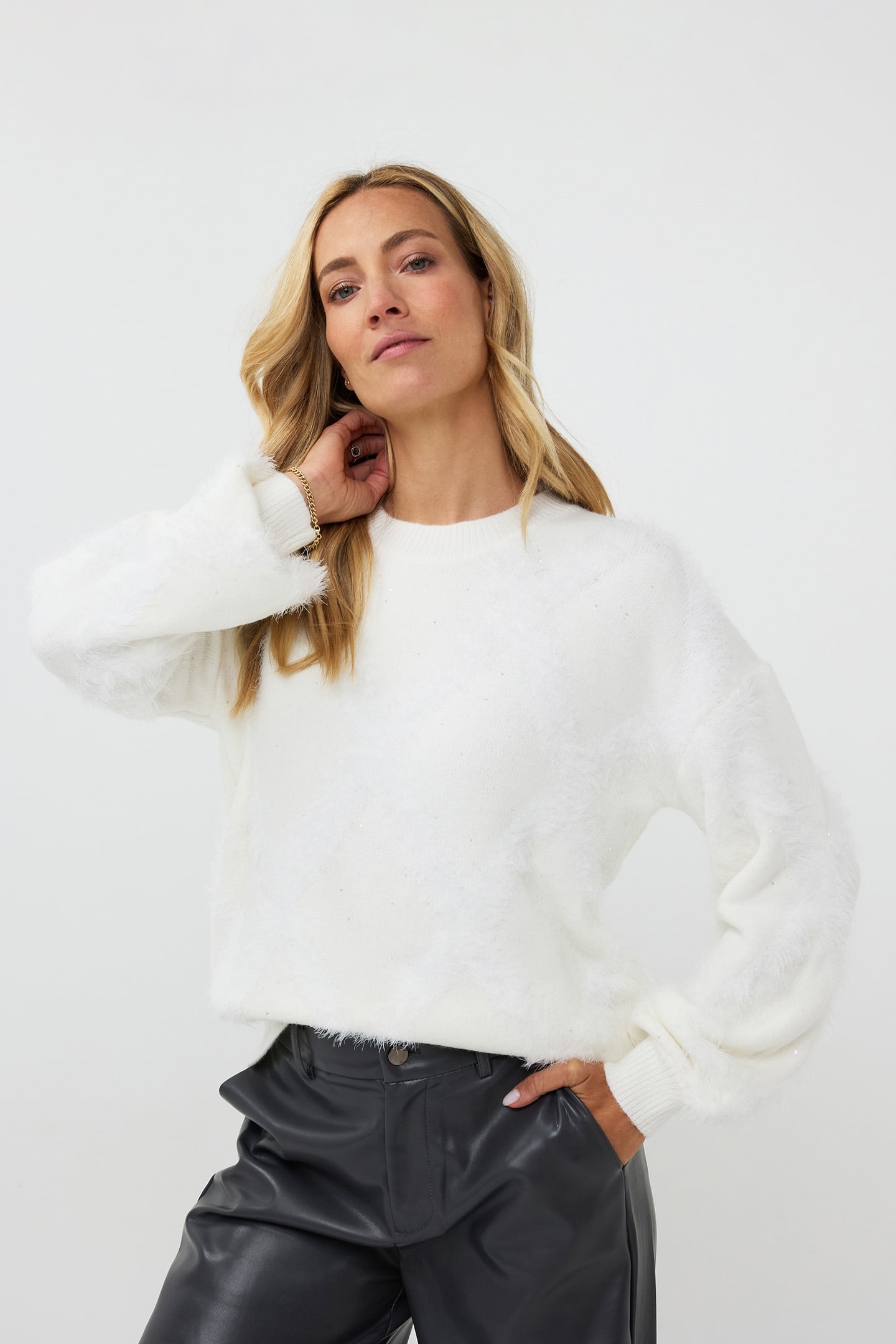 SWEATER HAIRY SEQUINS OFF WHITE 1