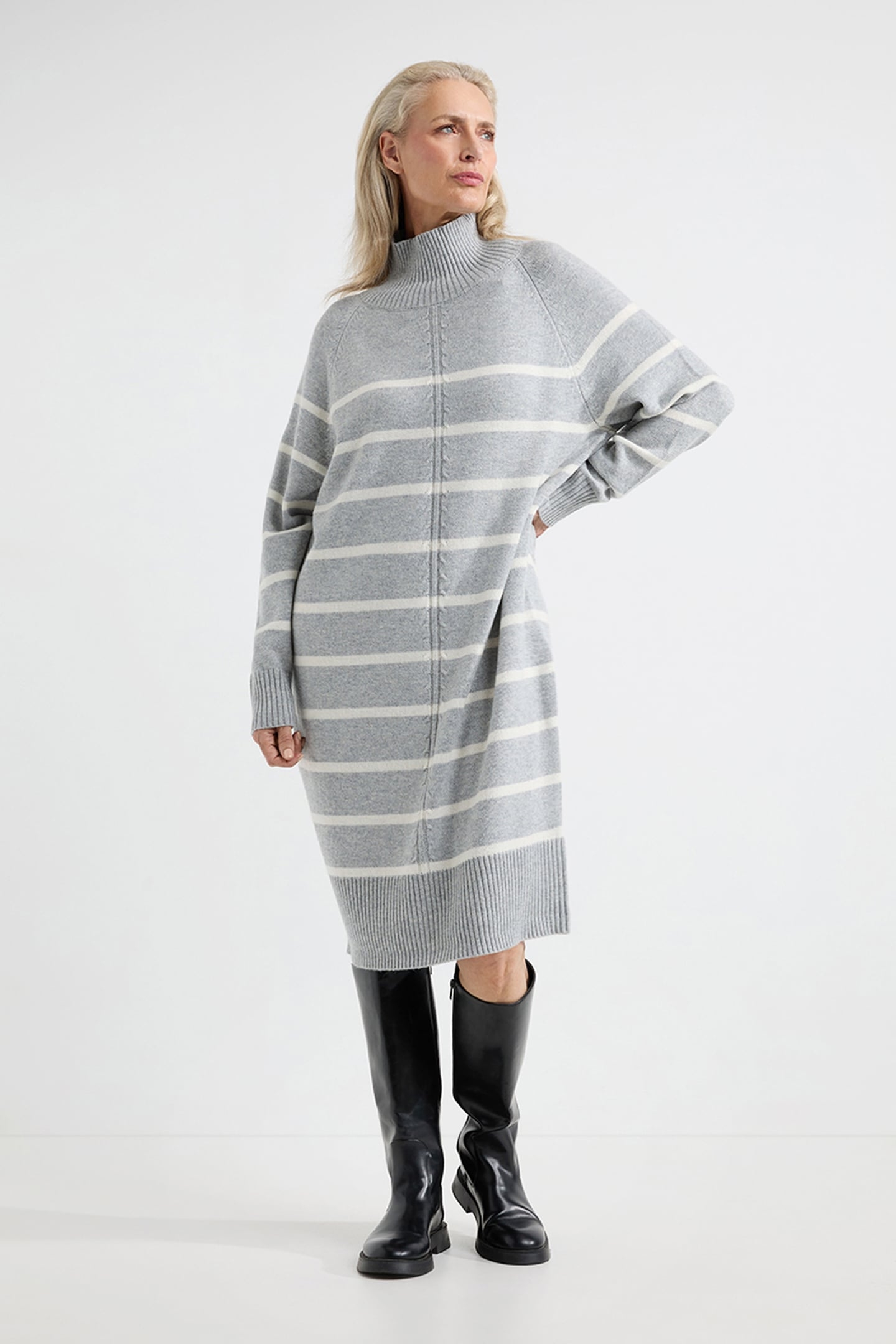 ANIKA DRESS GREY STRIPE 2