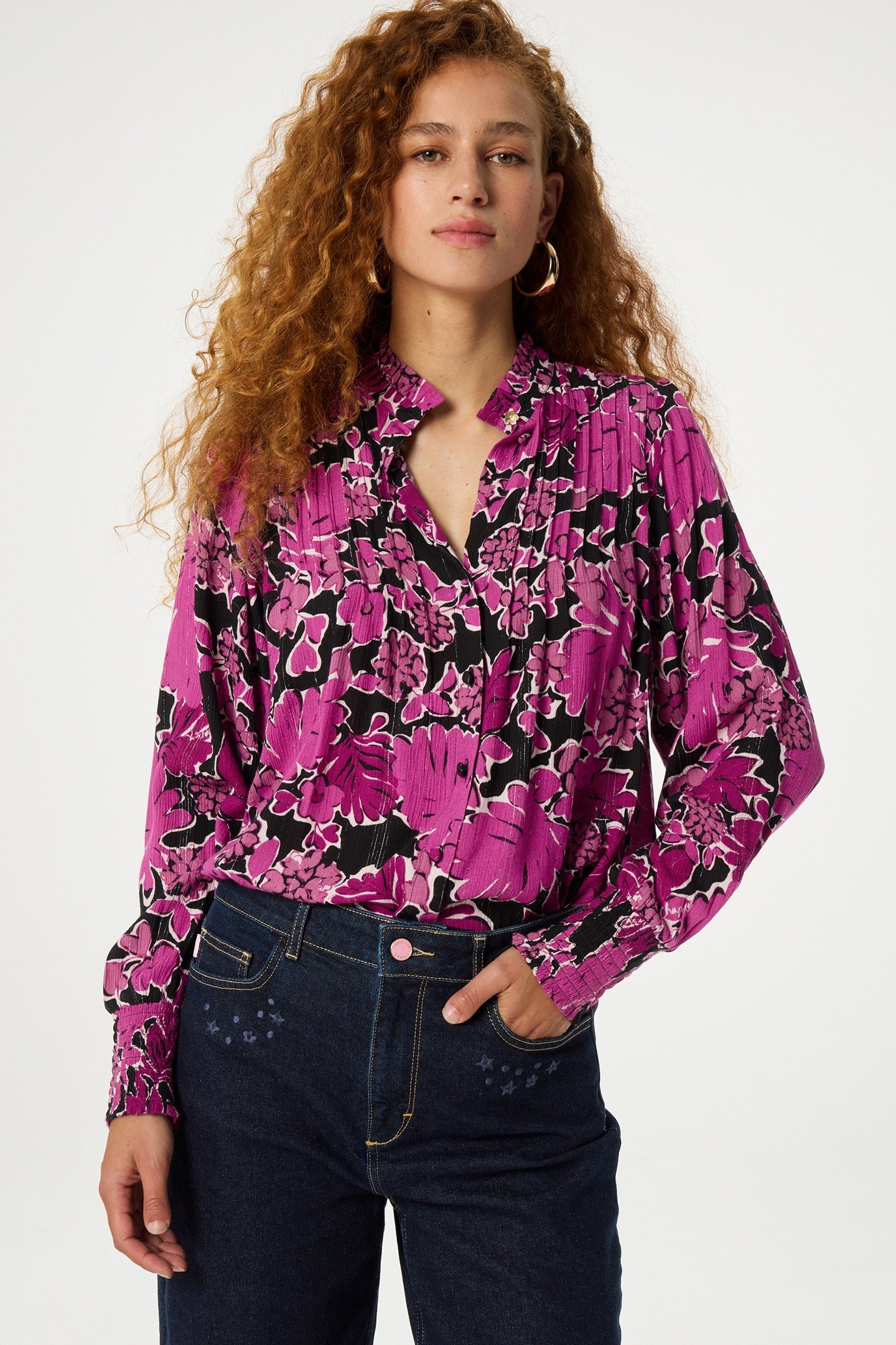 LUCKY BLOUSE BLACK/RASPBERRY 1