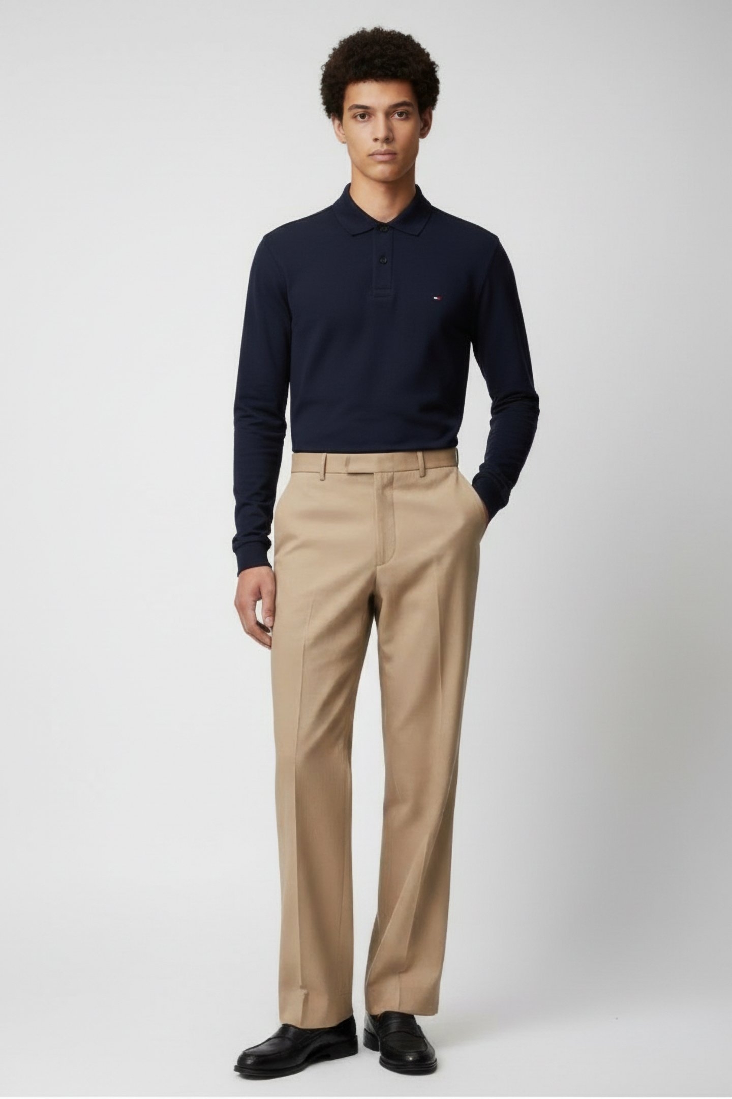 REGULAR FIT LONG SLEEVE POLO SHIRT NAVY BLUE 1