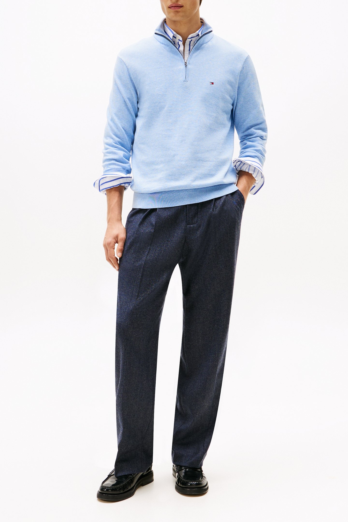 ESSENTIAL COTTON ZIP JUMPER VESSEL BLUE HEATHER 2