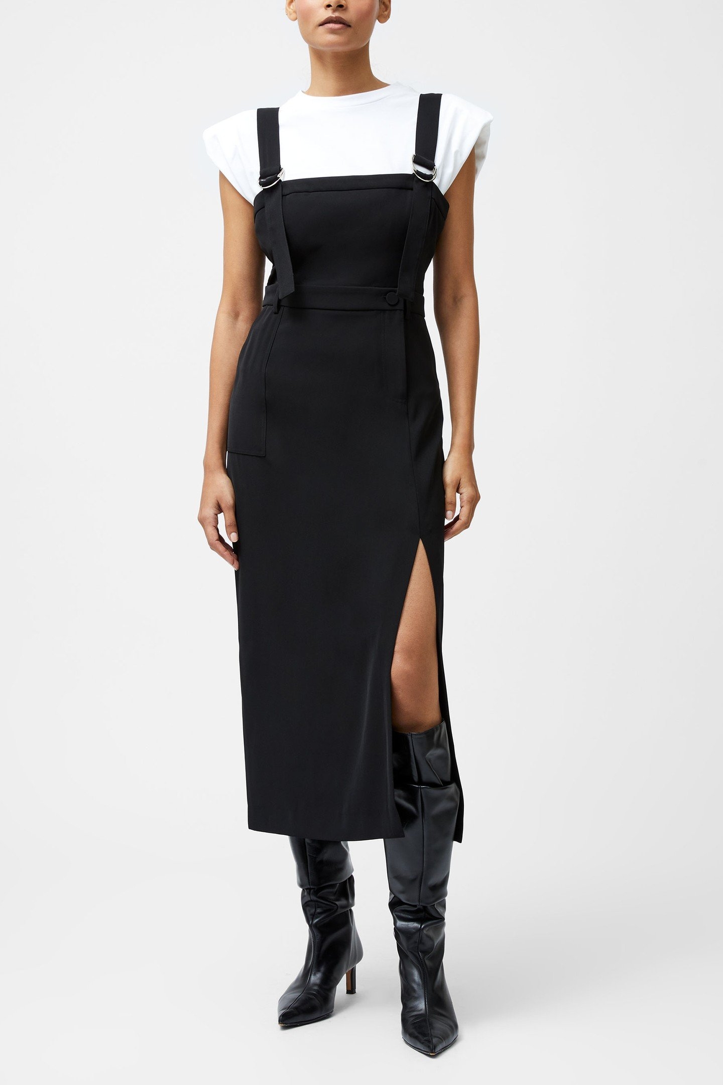 HARRIE SUITING PINAFORE MIDI BLACK 2