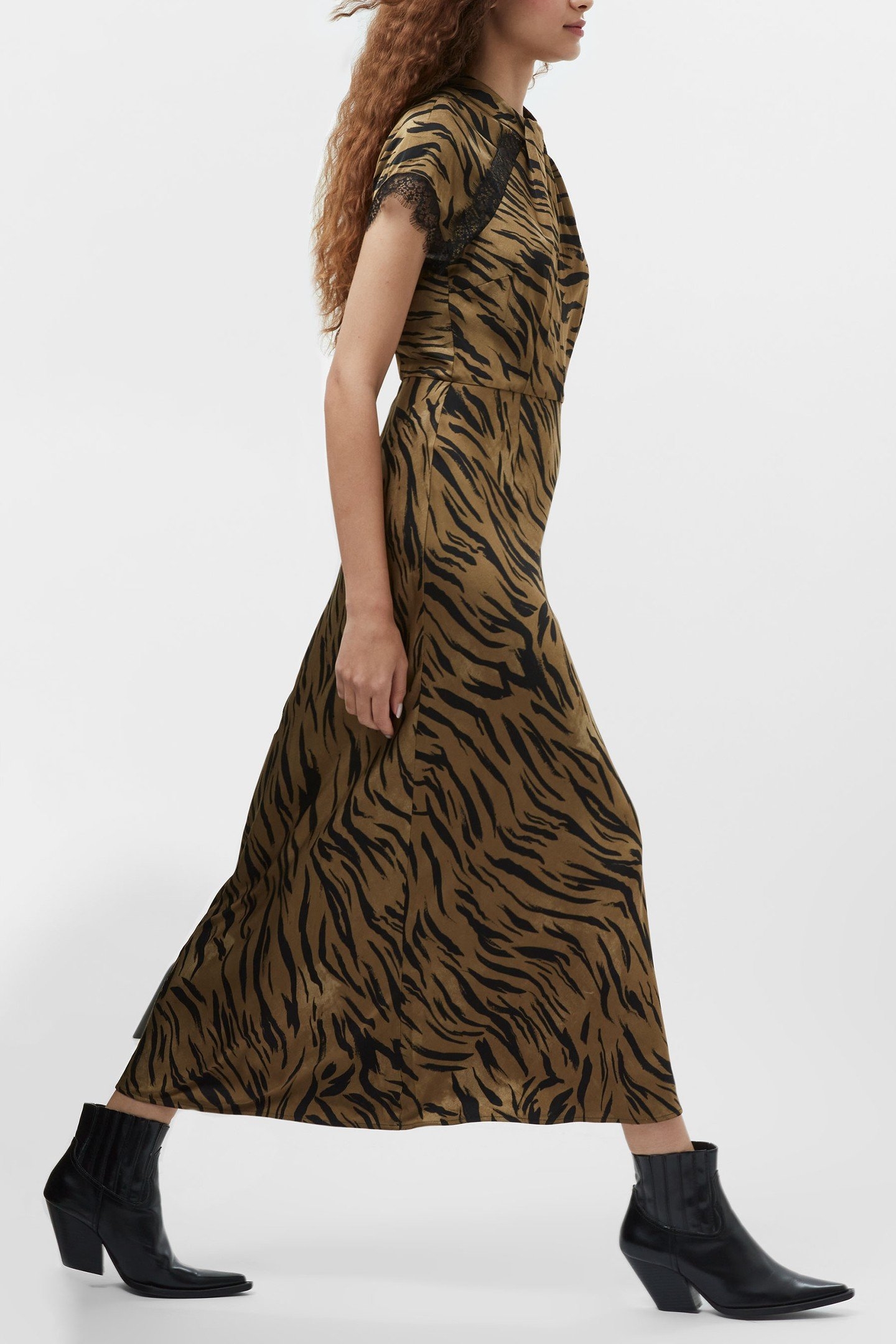 ABELINE ENNIS SATIN LACE DRESS GOLDEN OLIVE KHAKI 6