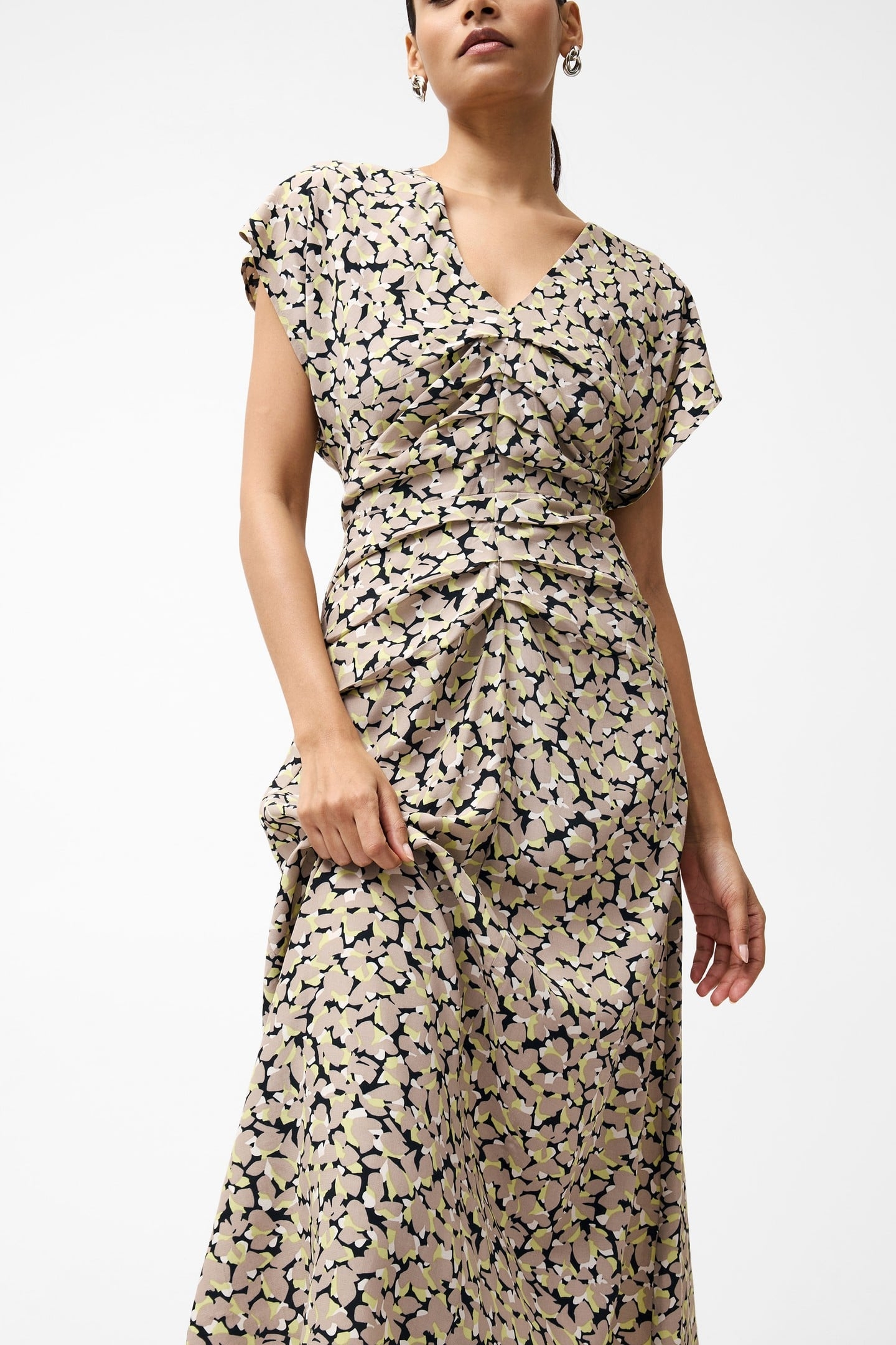 LILLIAN DRAPPED FRONT DRESS GOLDEN OLIVE KHAKI 3