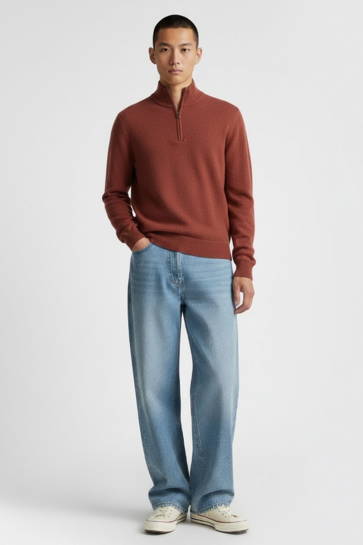 NEWPORT ZIP NECK KNIT MID RED 1