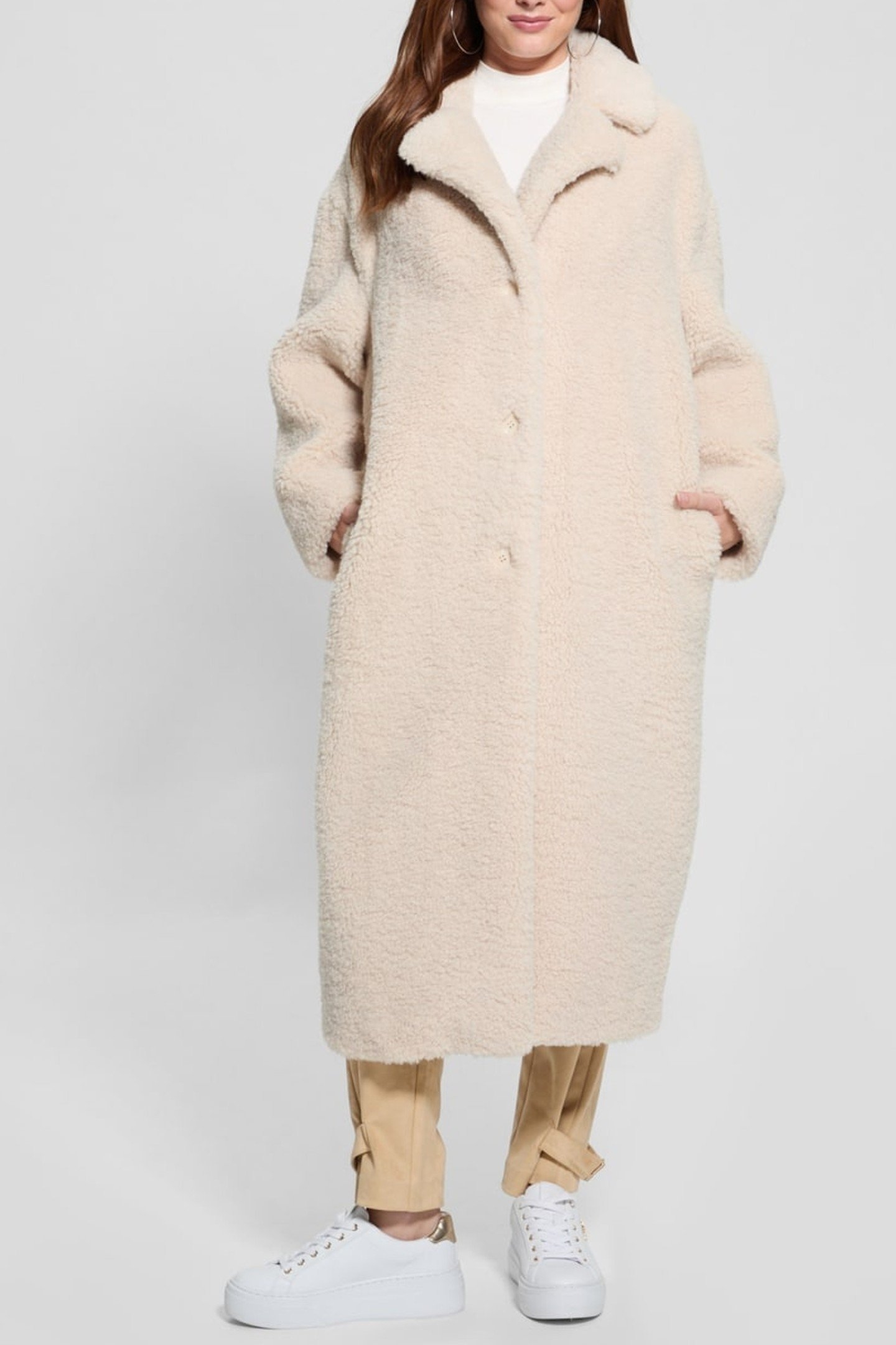GUESS ECO NEW ALINA LONG COAT PEARL OYSTER 1
