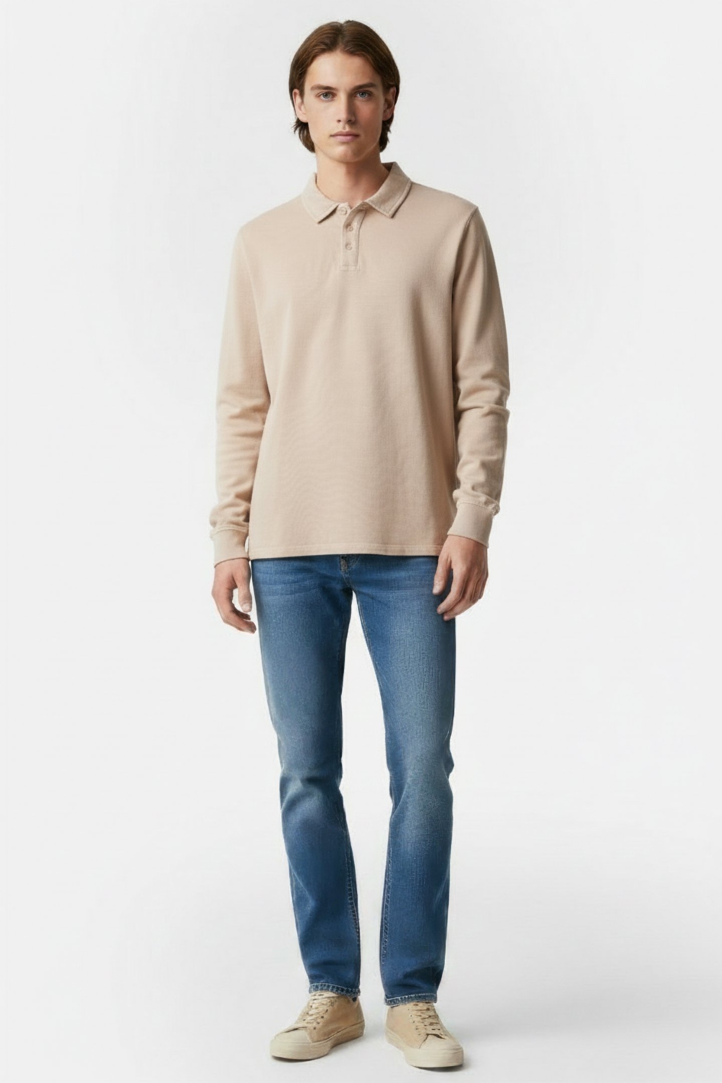 LUCASALF LONG SLEEVE POLO WASHED STONE 1
