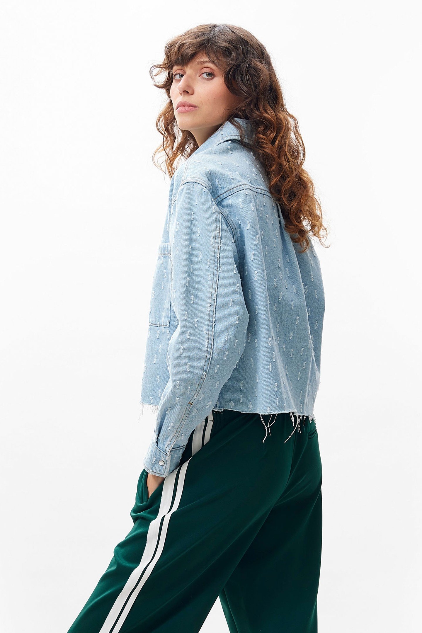 DENIM BLOUSE WITH TEXTURED FABRIC BLUE 3
