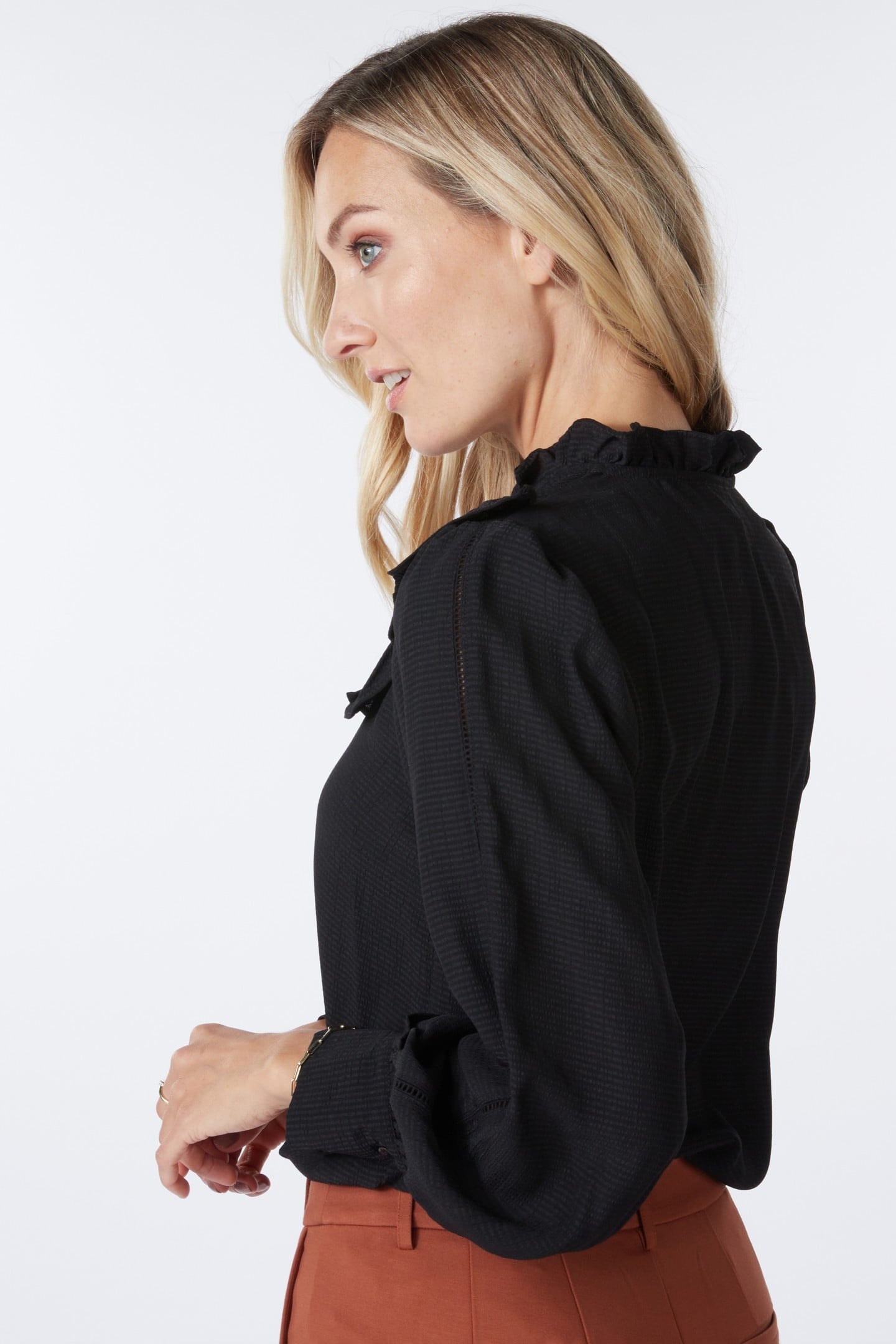 BLOUSE RUFFLES STRUCTURED FABRIC BLACK 5