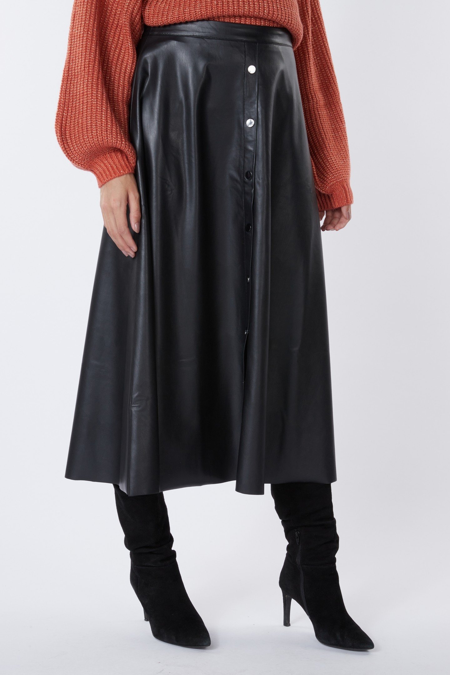 SKIRT MIDI LIGHT PU BLACK 1