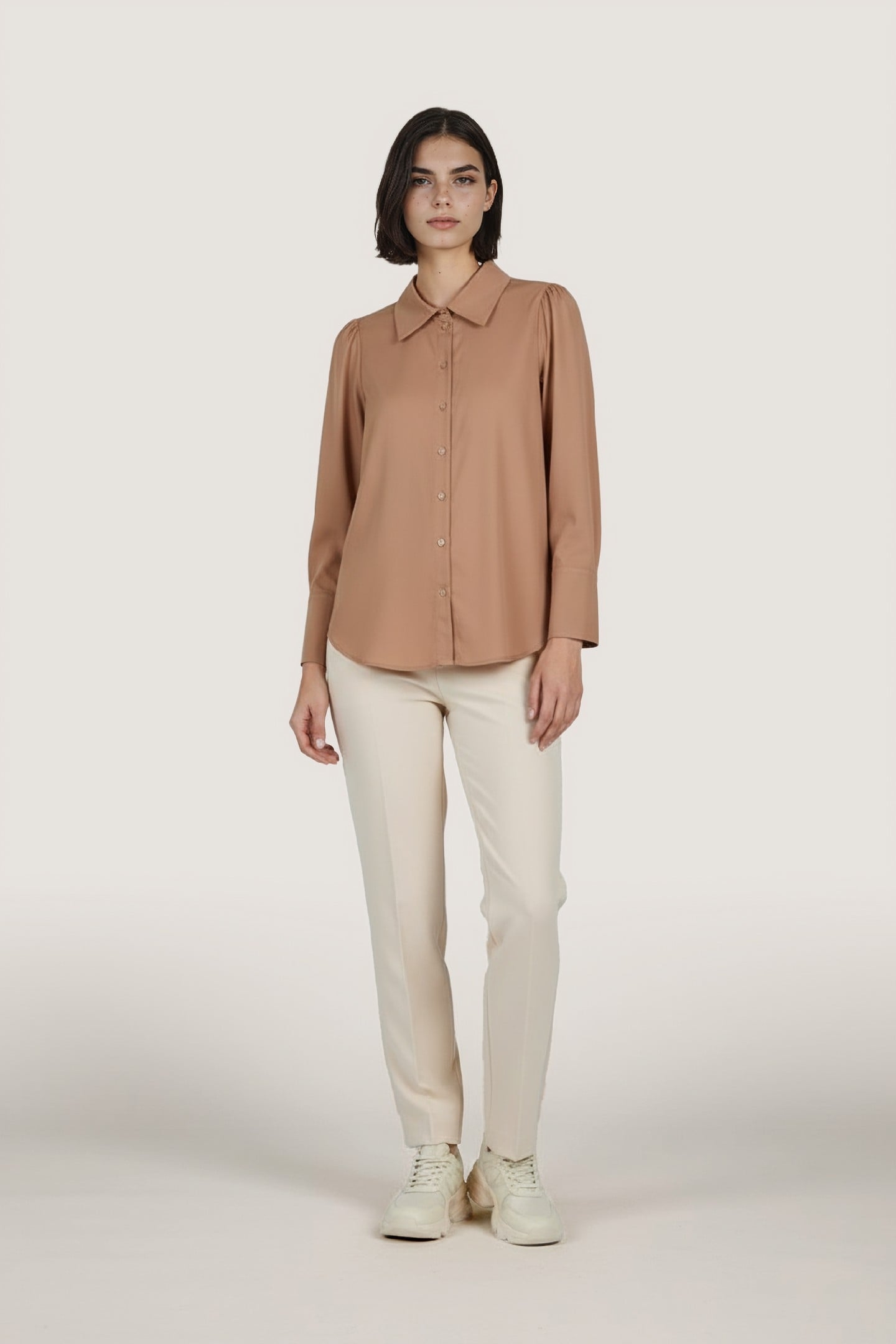 BLOUSE FINE GATHERING POPLIN CAMEL 1