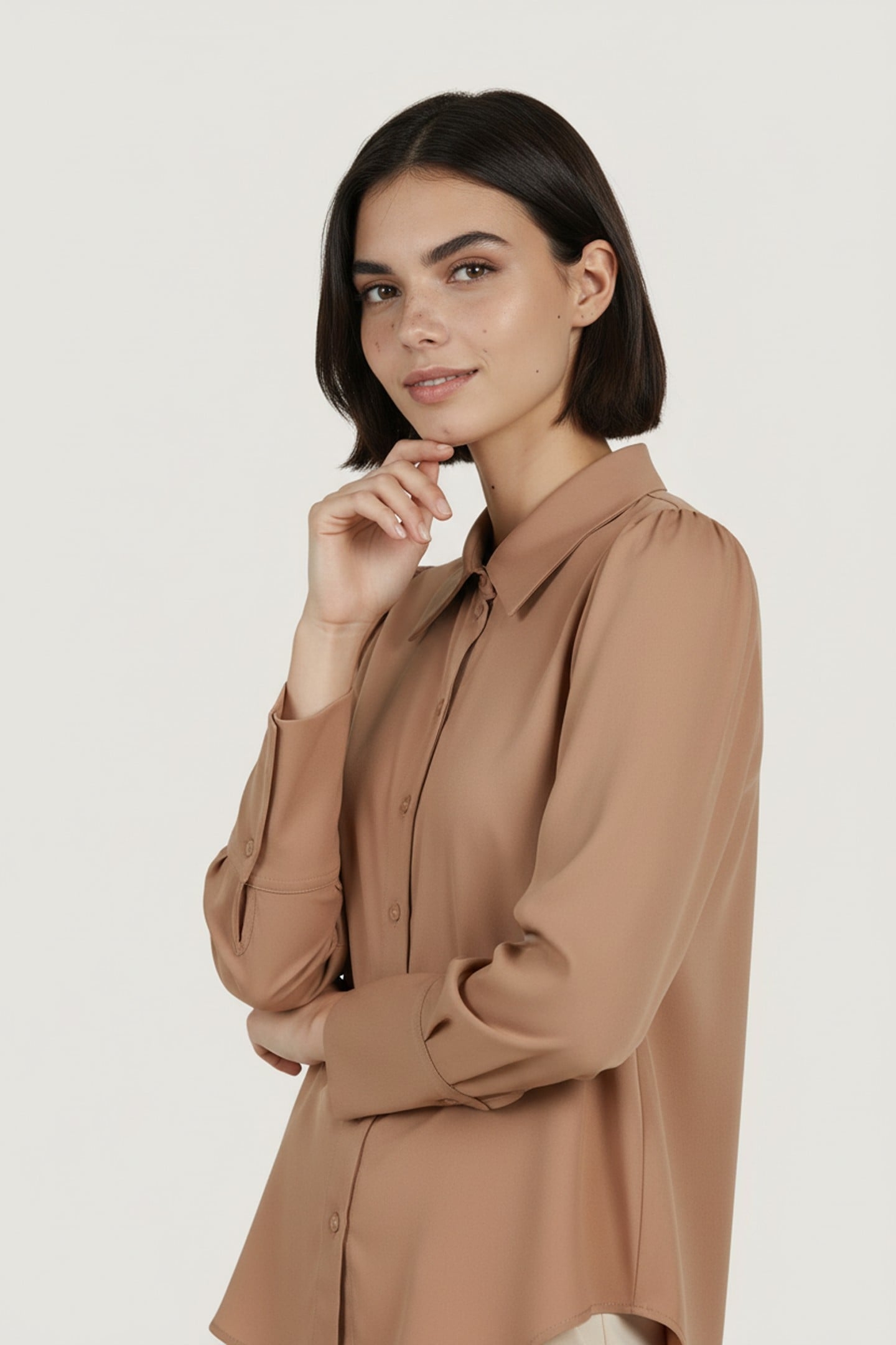 BLOUSE FINE GATHERING POPLIN CAMEL 2