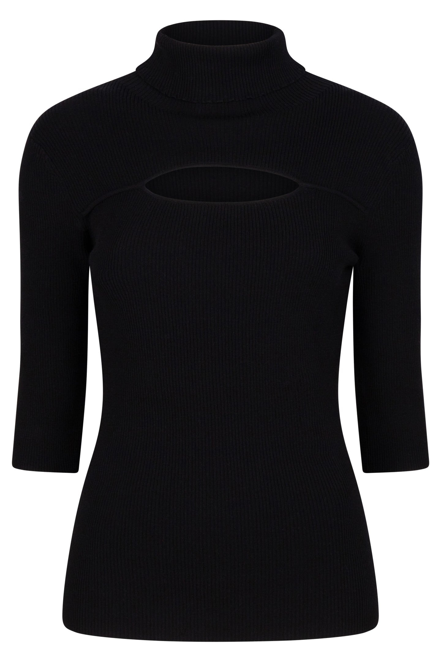 TOP SHORT SLVE OPEN RIB COL BLACK 6