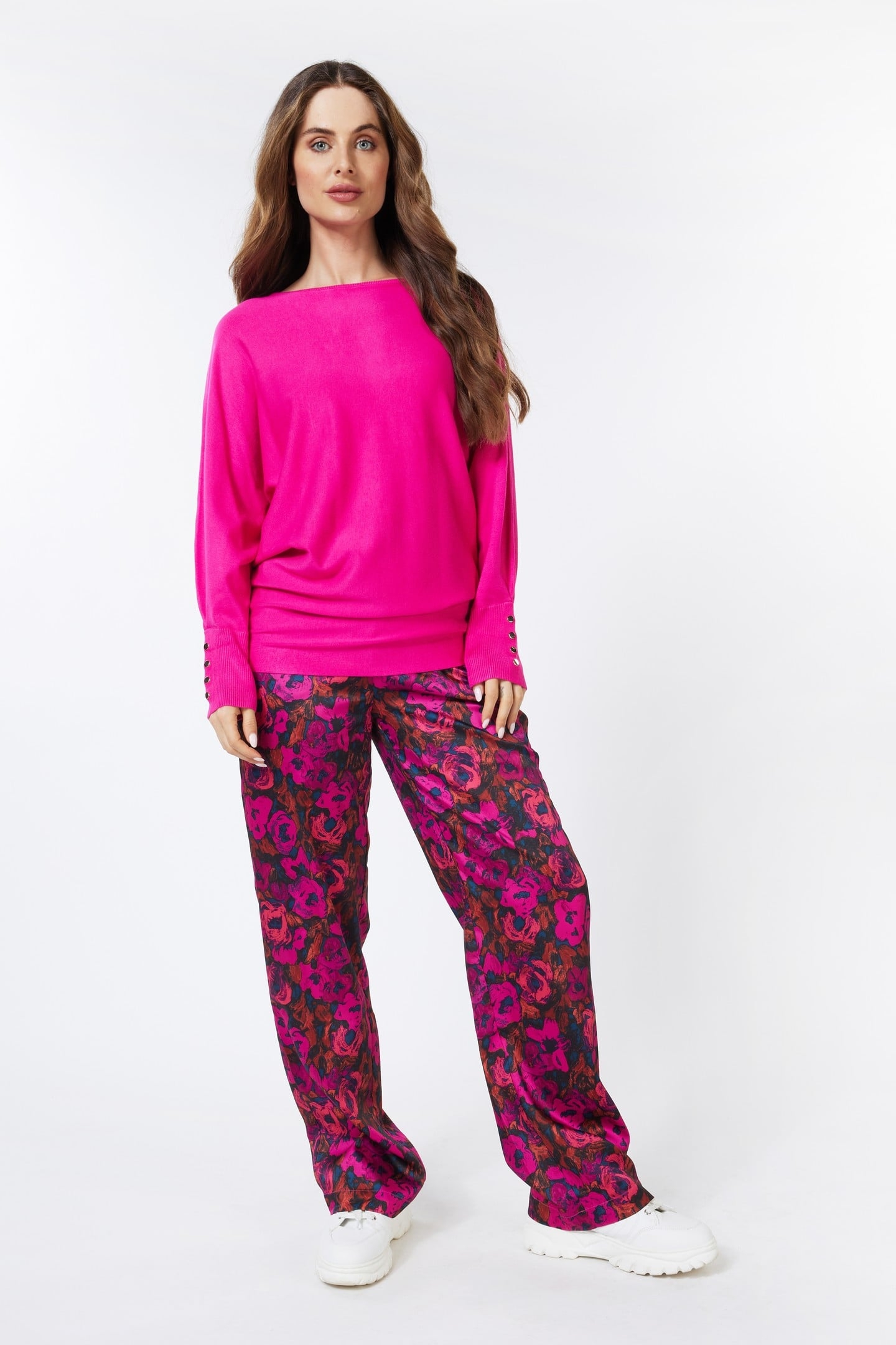 SWEATER BATWING BUTTONED CUFF FUCHSIA 1