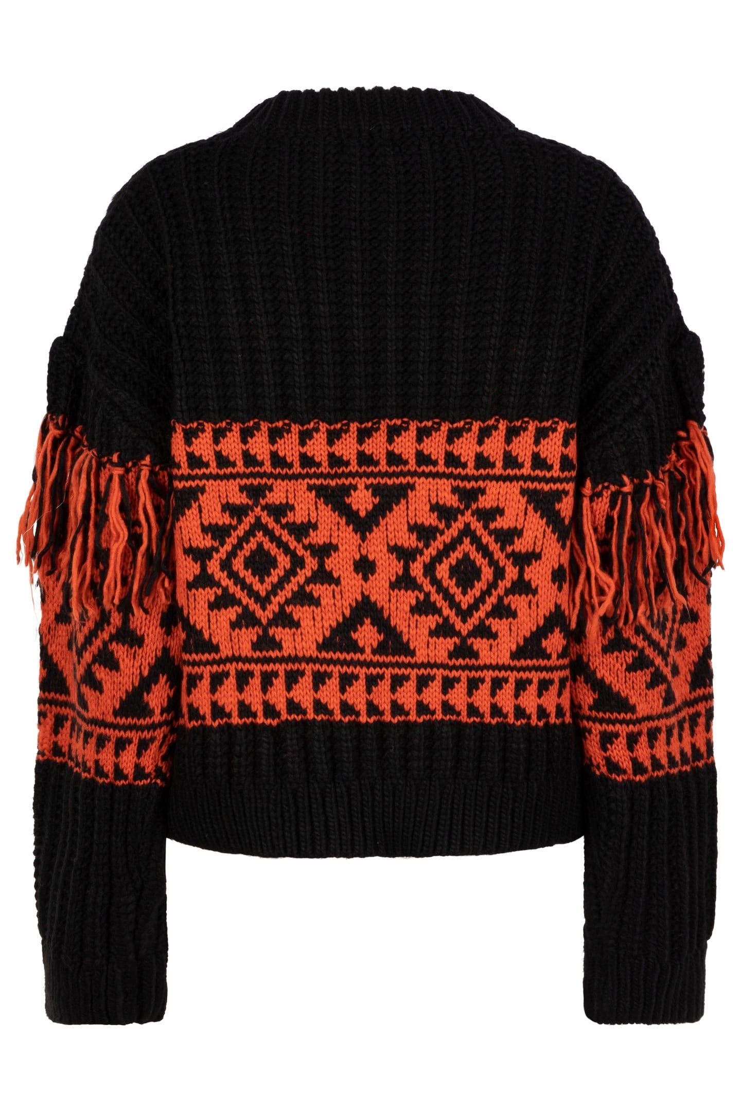 SWEATER JACQUARD FRINGES BLACK / RED 6