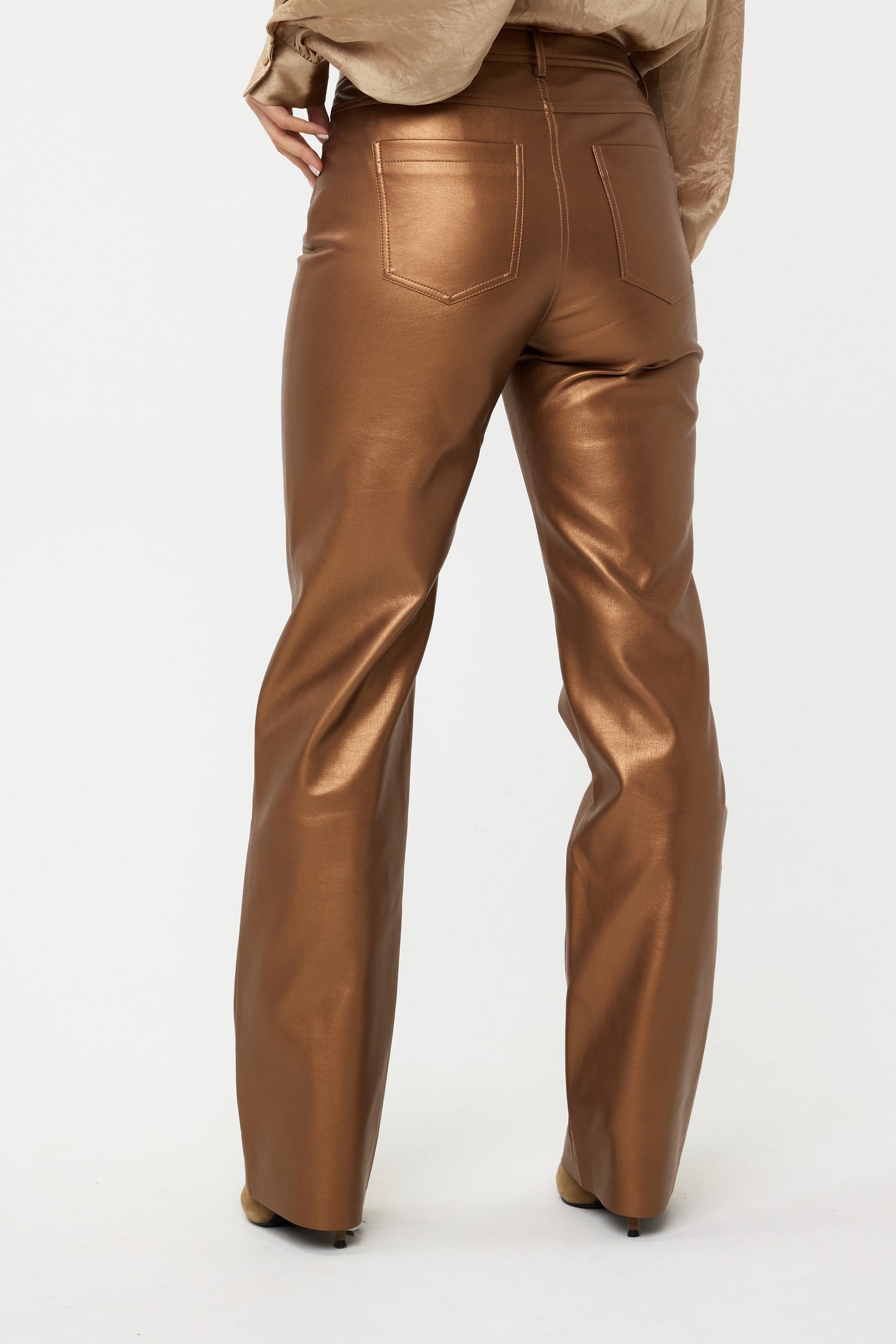 TROUSERS 5 POCKET VEGAN LEATHER BRANDY 3