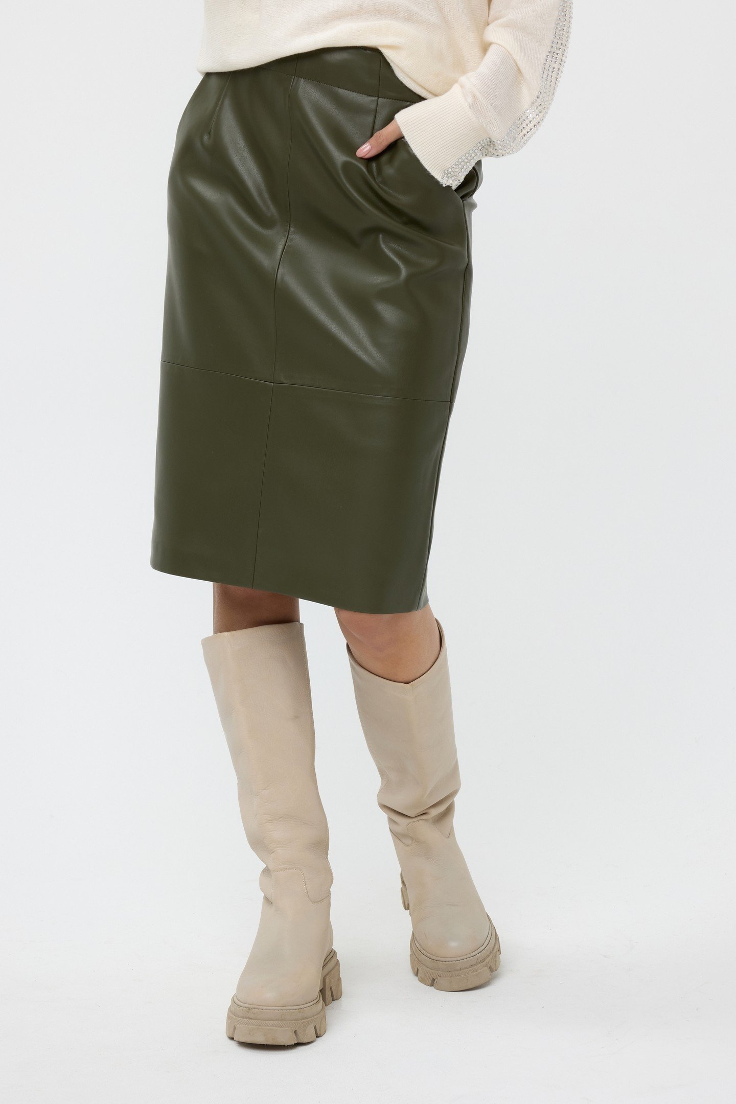 SKIRT PENCIL VEGAN LEATHER GREEN 2