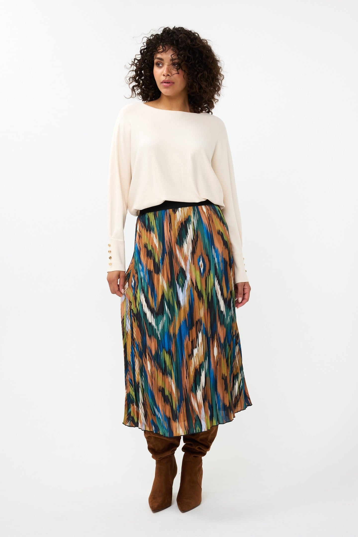 SWEATER BATWING BUTTONED CUFF BASIC KNIT BEIGE 1