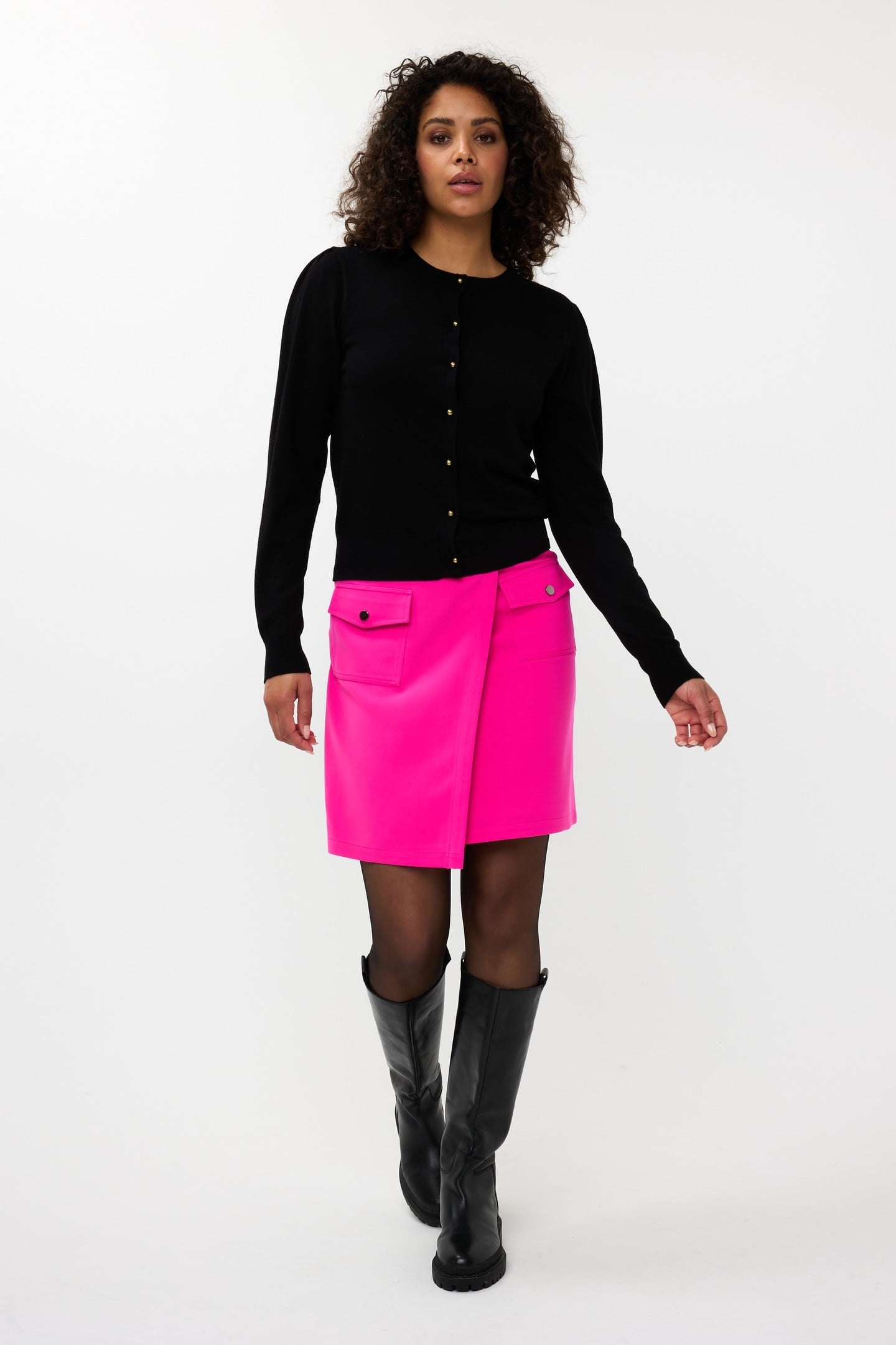 CARDIGAN PUFF SLVE BASIC KNIT BLACK 1