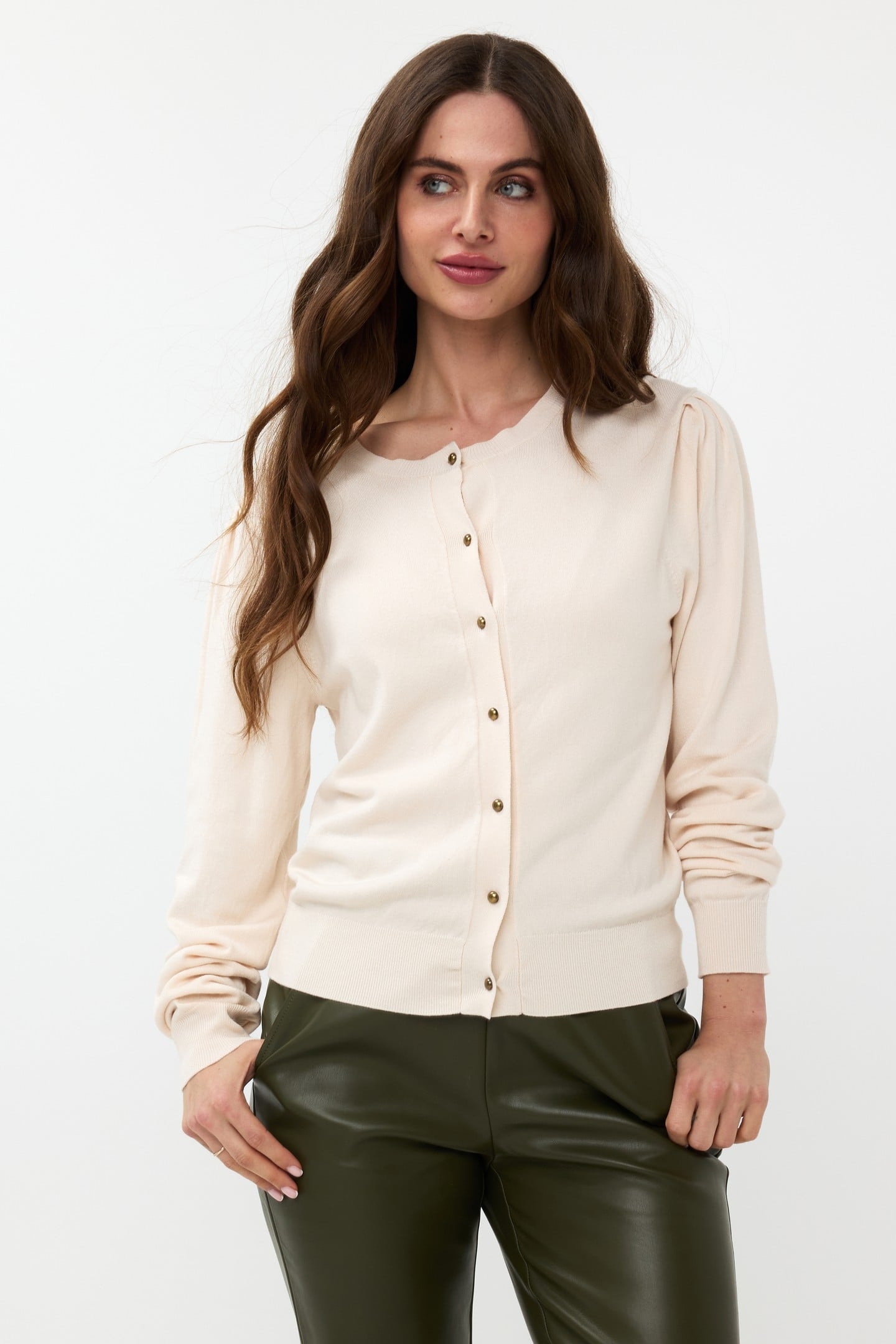 CARDIGAN PUFF SLVE BASIC KNIT BEIGE 2