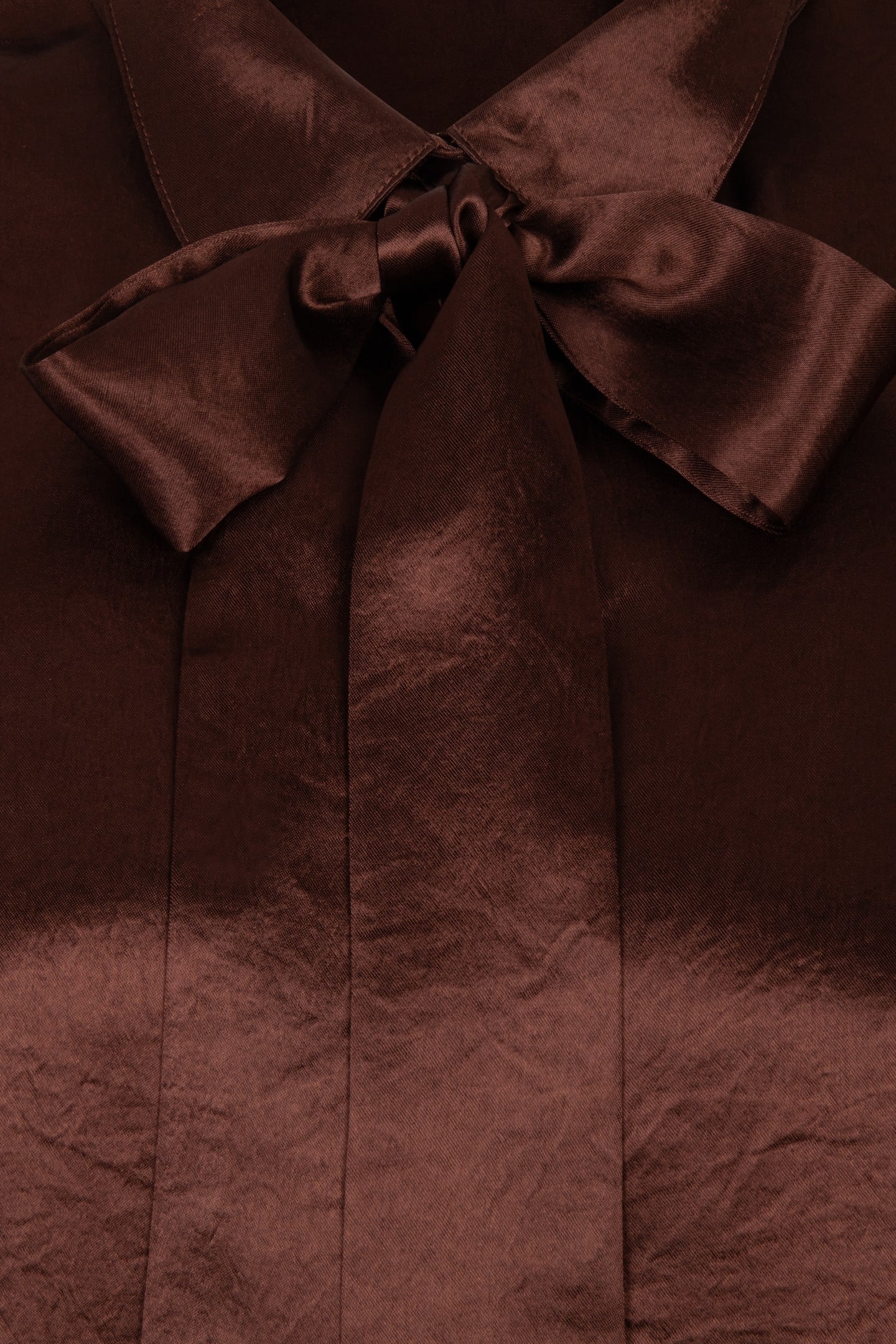 BLOUSE BOW CRUSHED SATIN CHOCOLATE 7