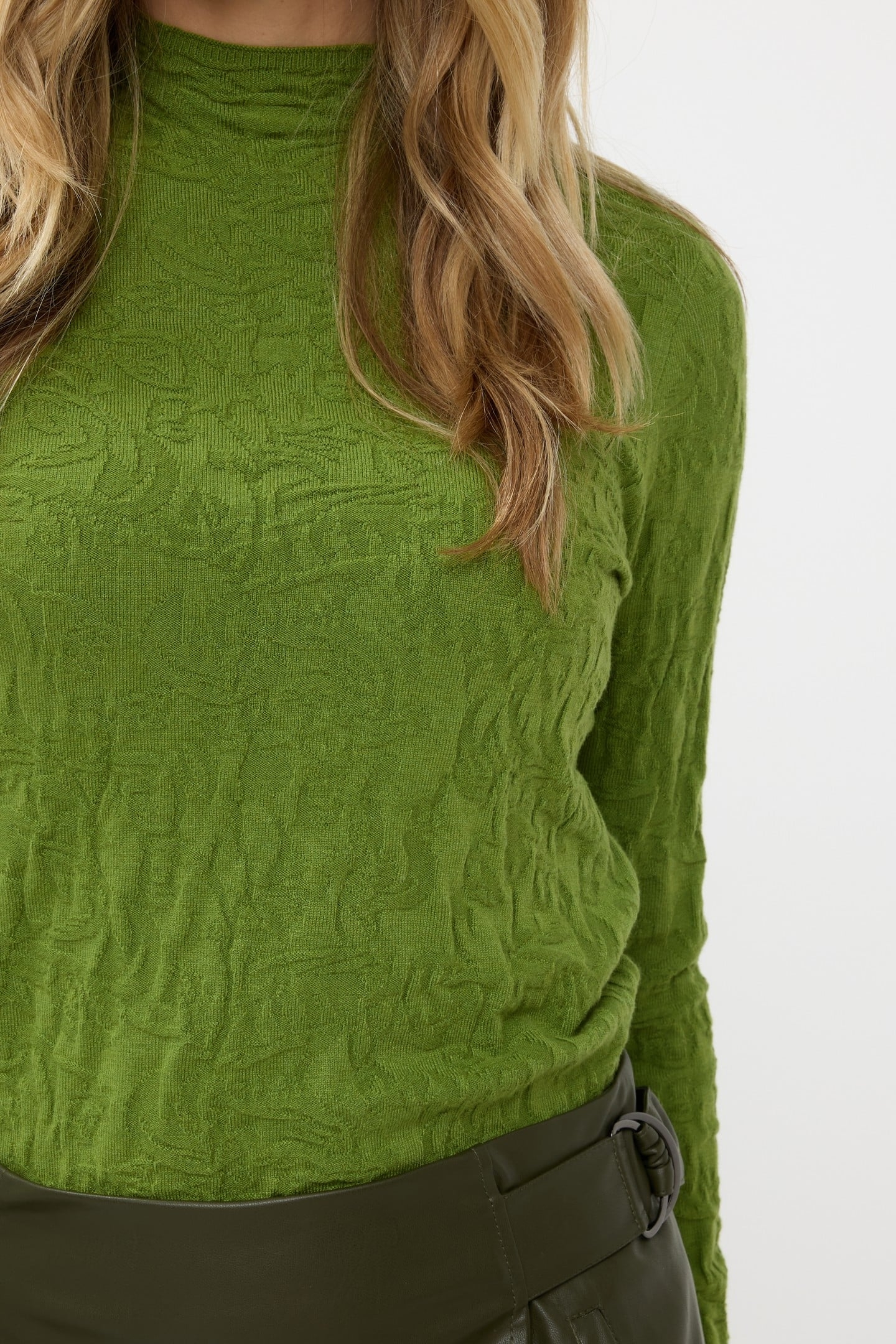 SWEATER SOLID JACQUARD FOREST GREEN 8