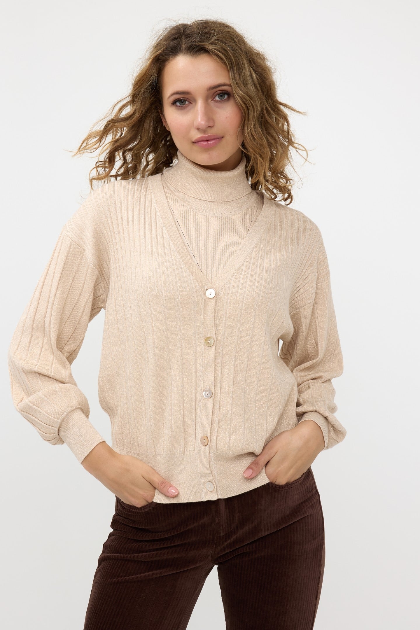 CARDIGAN RIB LUREX LIGHT SAND 2