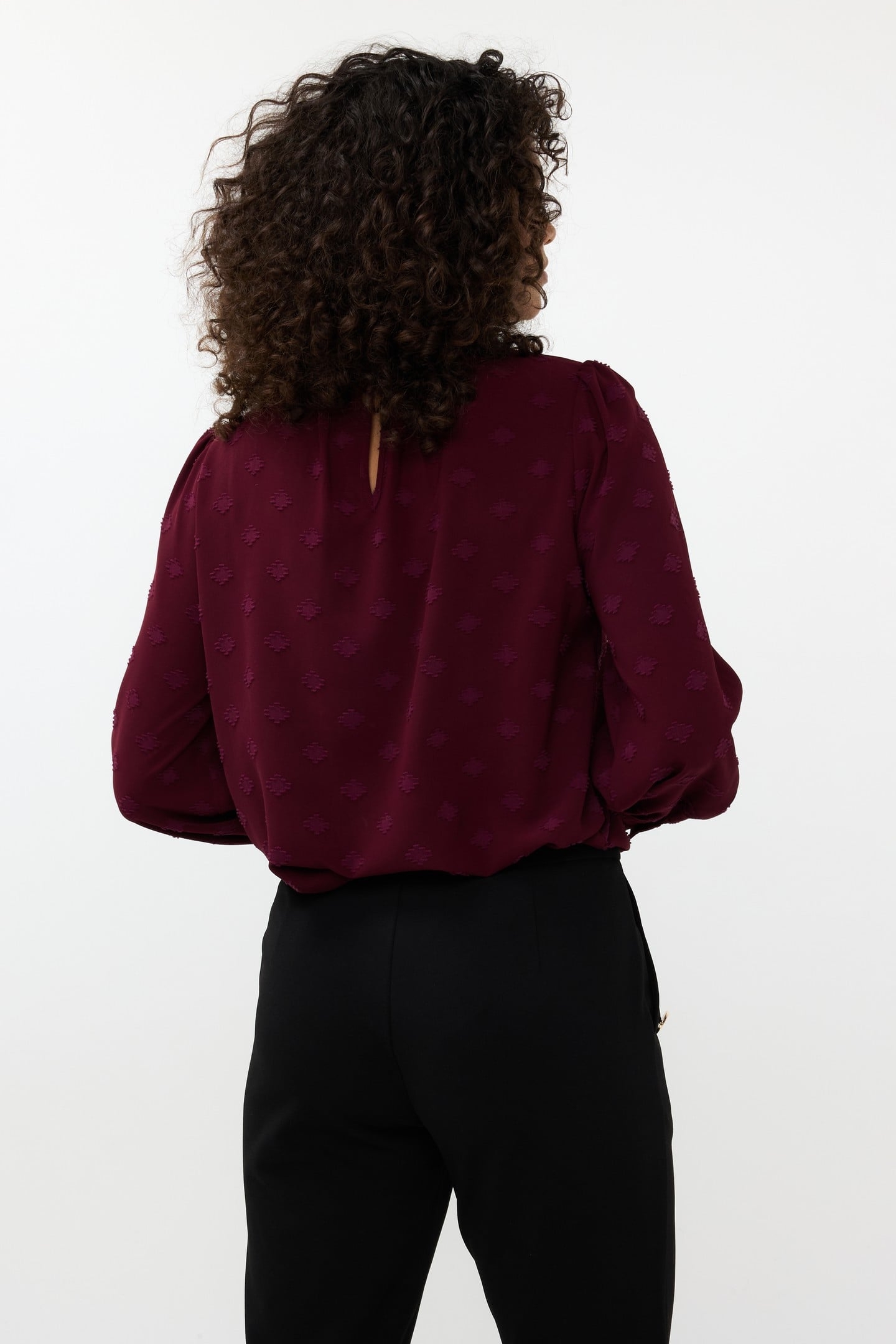 BLOUSE HIGH COLLAR PLUMETIS WINE RED 3