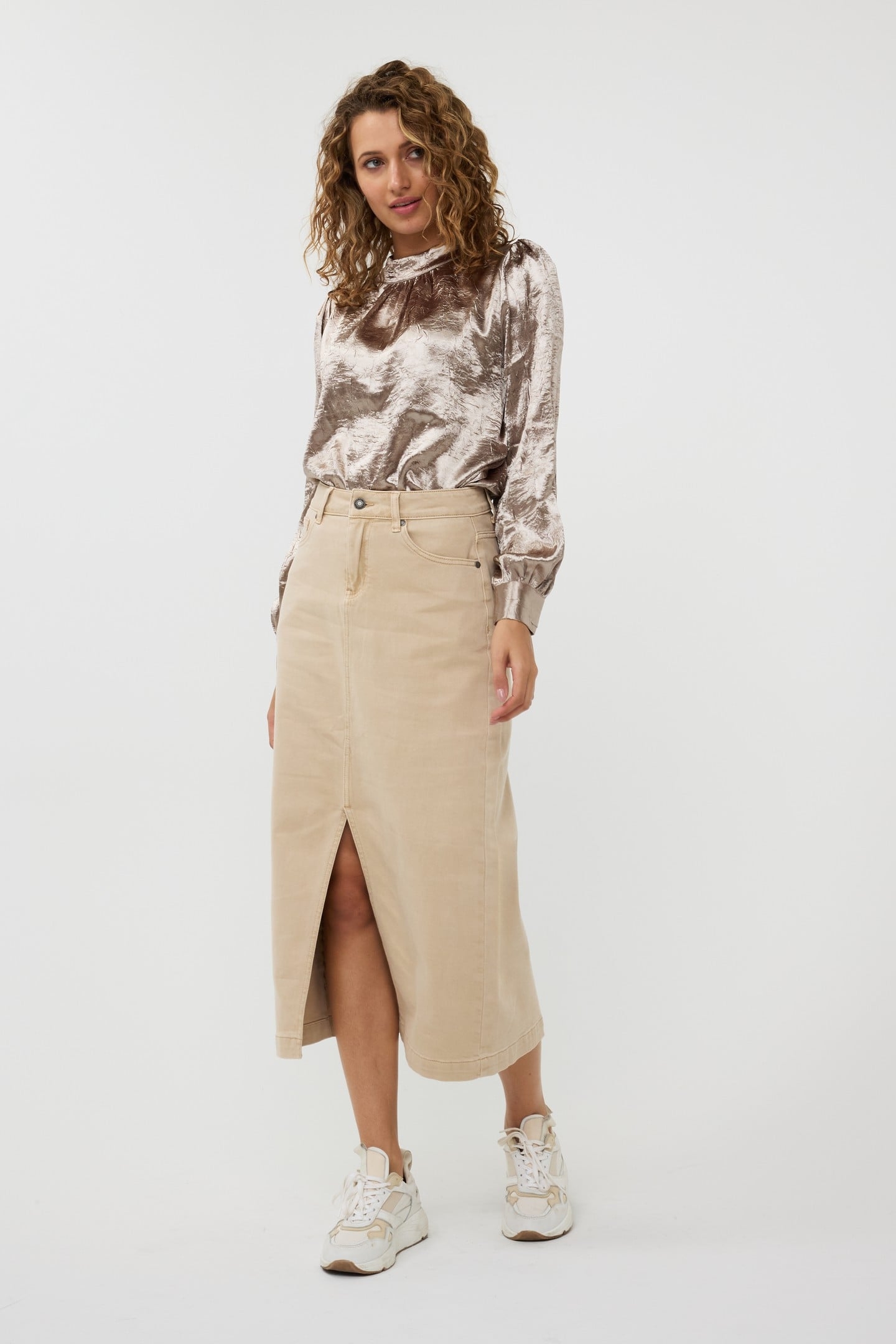 SKIRT JEANS MAXI SLIT GARMENT DYE SAND 1