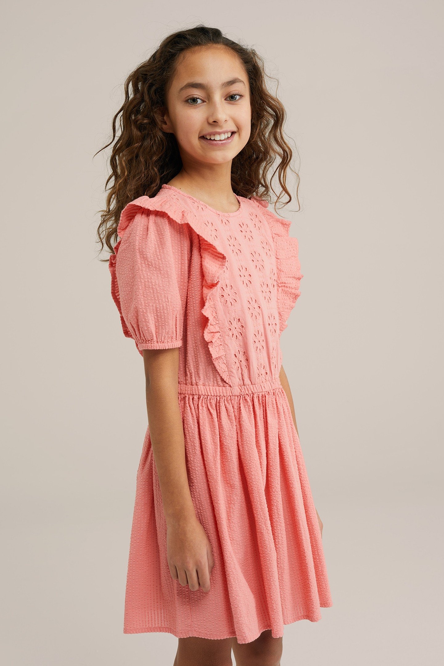 GIRLS DRESS MID LENGTH SALMON PINK 1