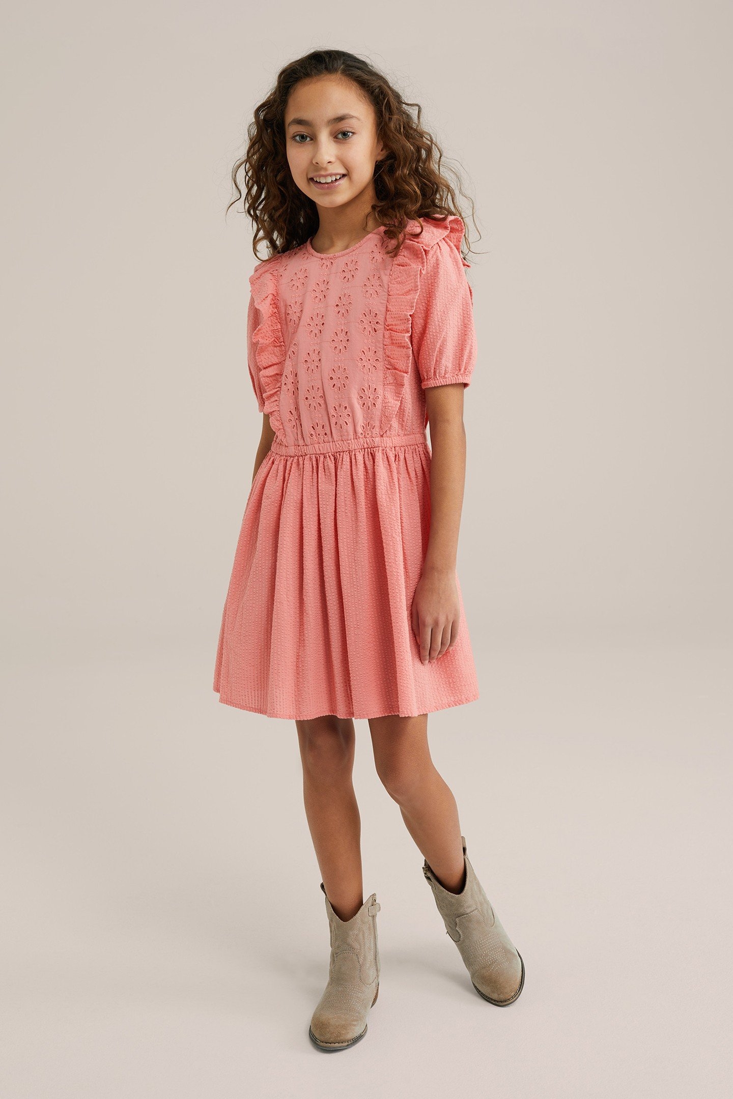 GIRLS DRESS MID LENGTH SALMON PINK 2