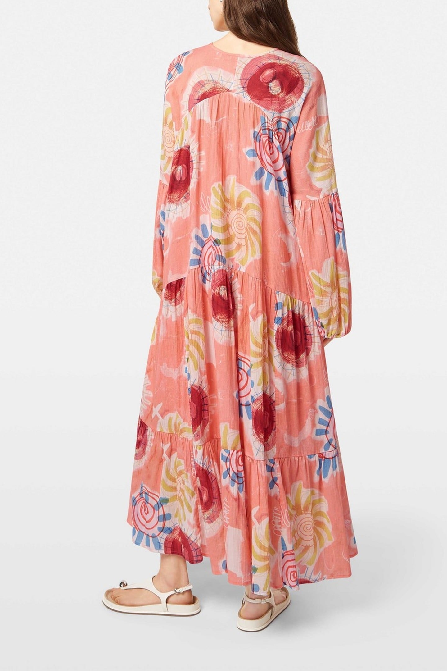 PRINTED CRINKLE MAXI DRESS ABSTRACT SUN PINK 2