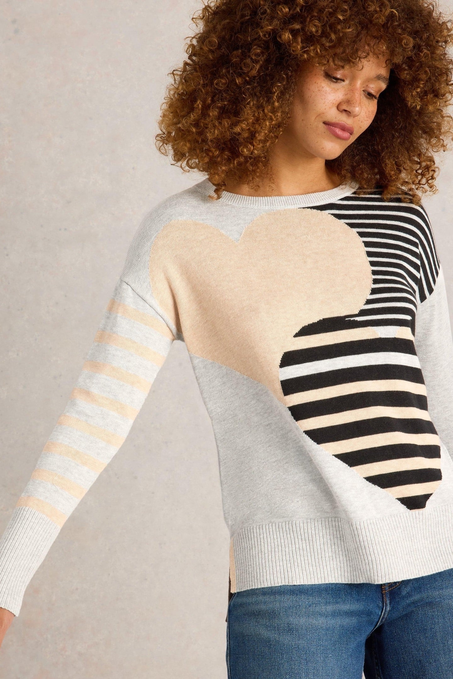 OLIVE STRIPE HEART JUMPER NATURAL MULTI 1