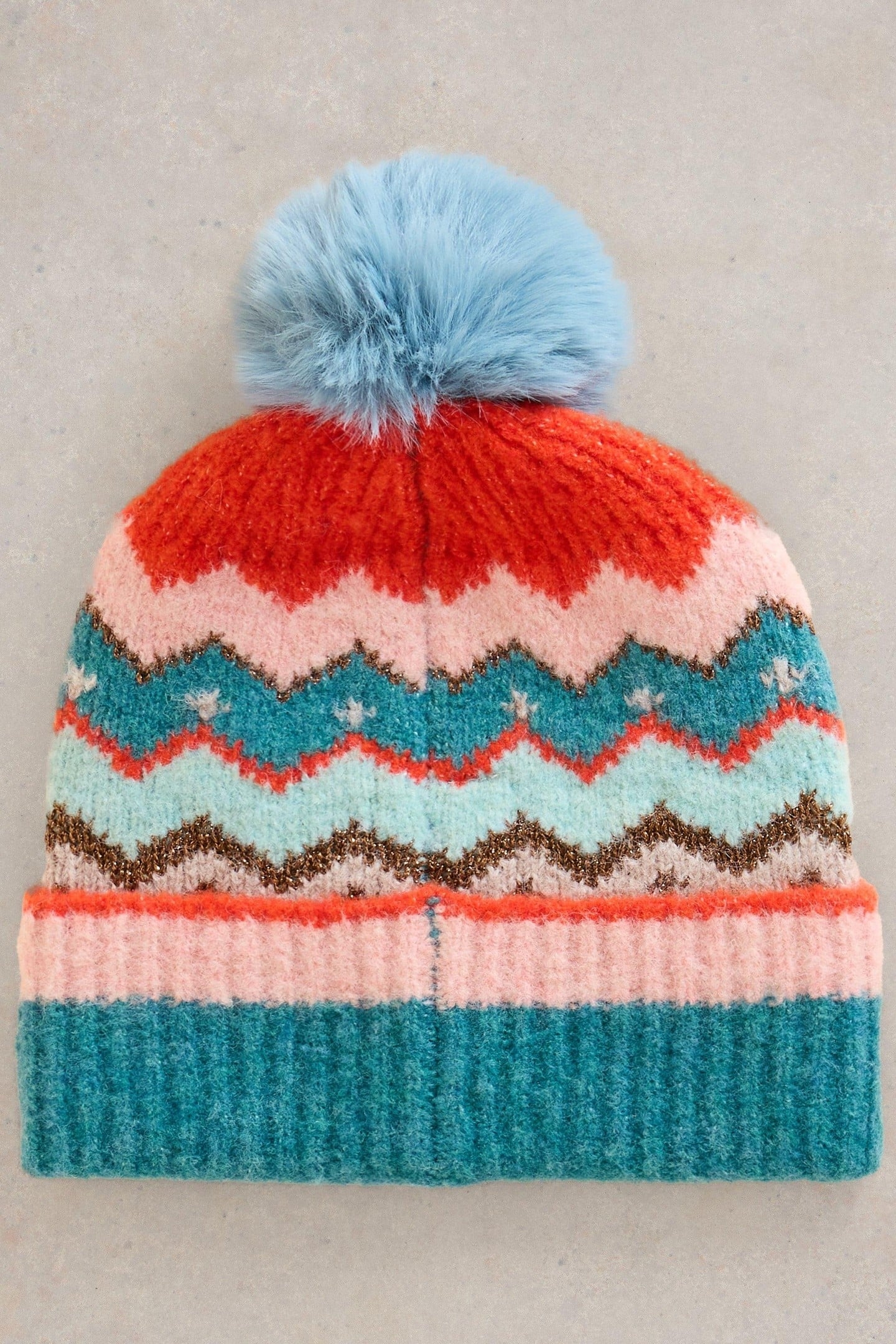 ZIG ZAG FAIRISLE BEANIE TEAL MULTI 2