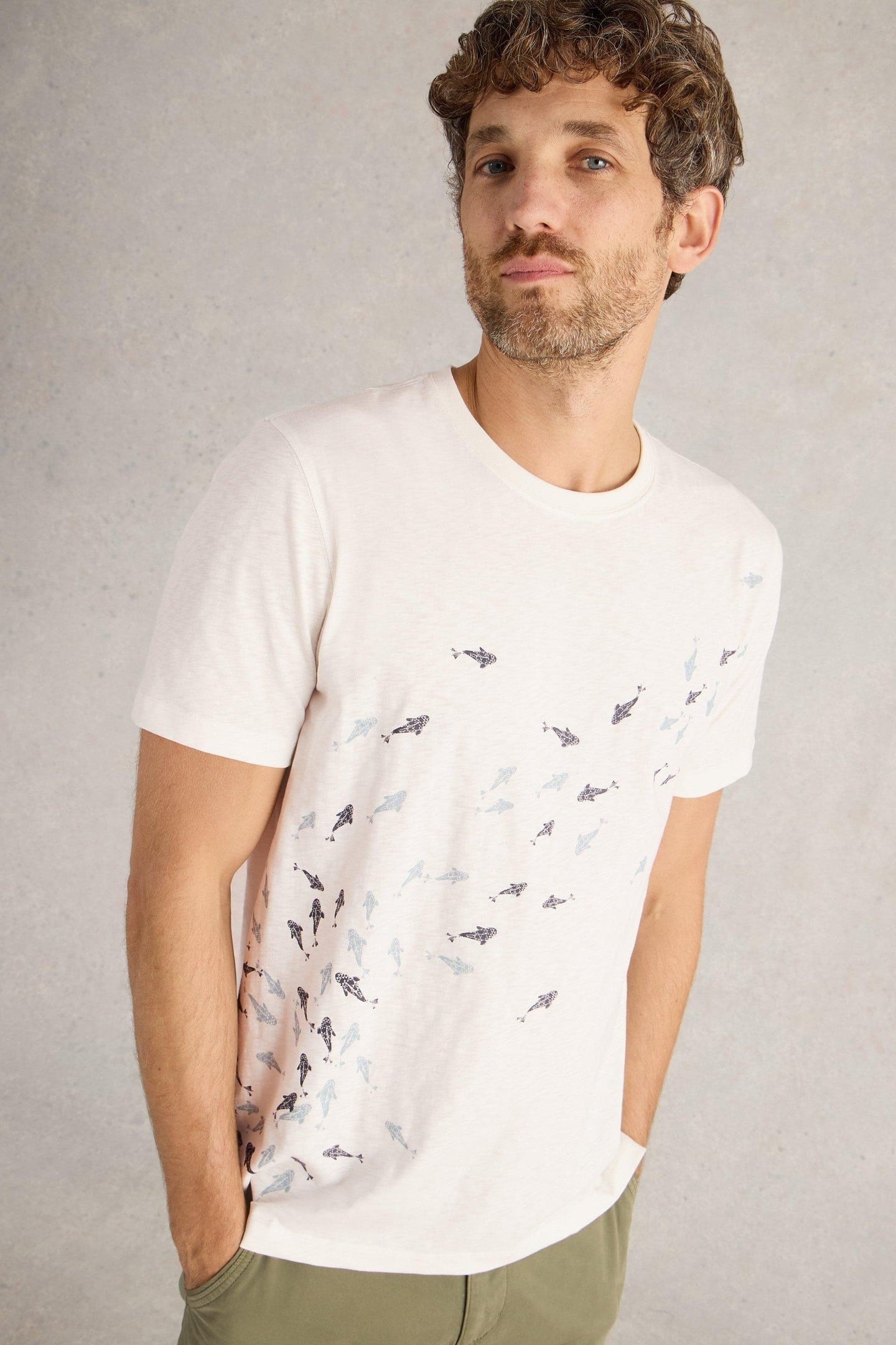 SWIMMING FISH GRAPHIC TEE WHITE PRINT 1