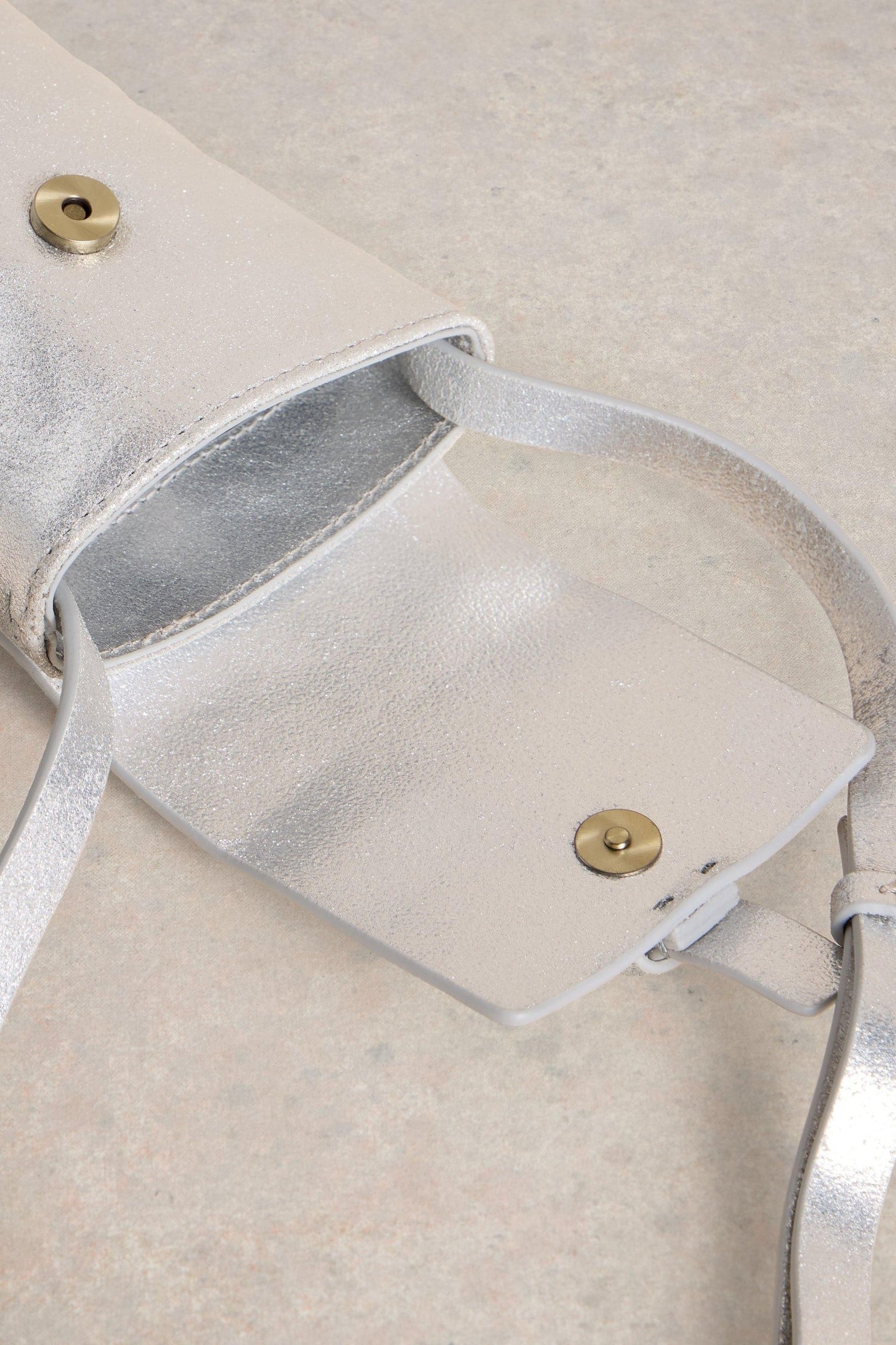 CLARA BUCKLE LEATHER PHONE BAG SILVER TONE METALLIC 4