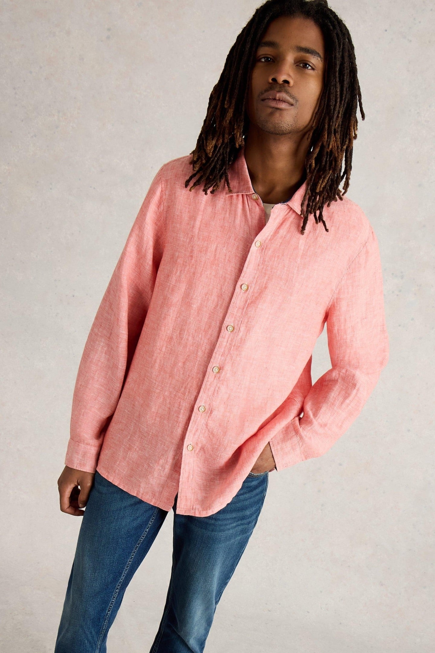 KESWICK LS LINEN SHIRT MID PINK 1
