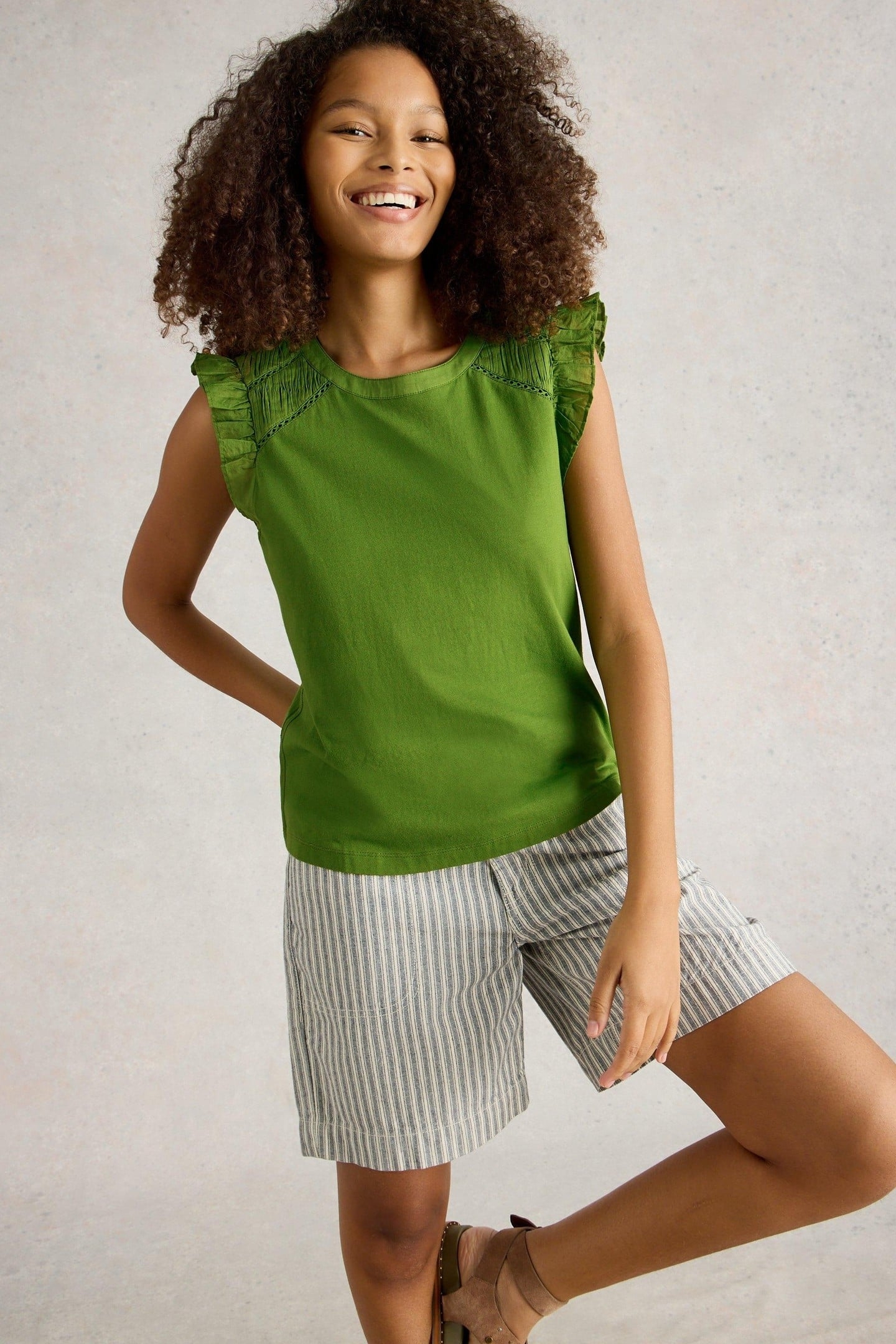 PAIGE FRILL MIX TOP BRIGHT GREEN 1