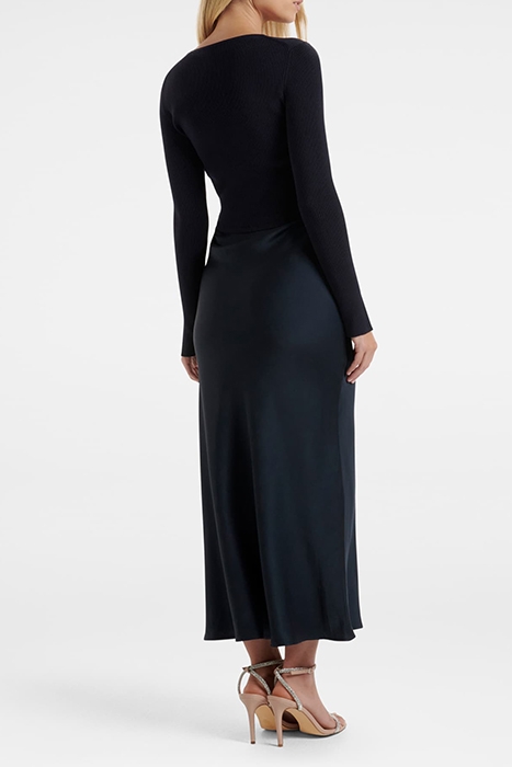 ALICIA LONG SLEEVE SATIN MIX KNIT DRESS NAVY 2