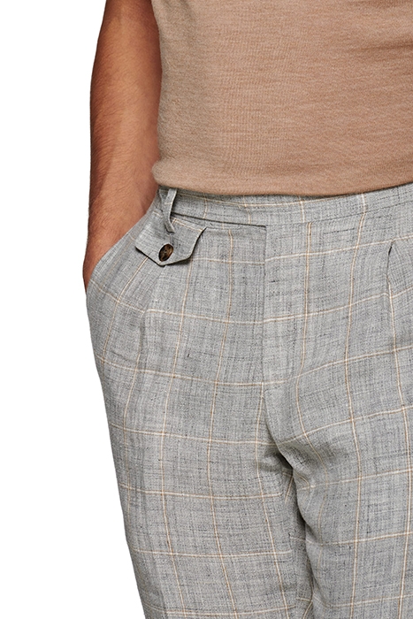 MID GREY CHECKED PLEATED BRENTWOOD TROUSERS 4