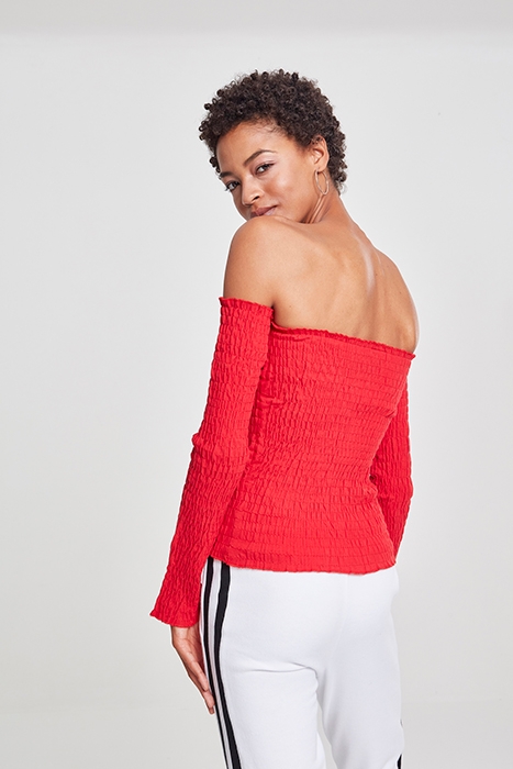 LADIES COLD SHOULDER SMOKE L/S FIRE RED 3