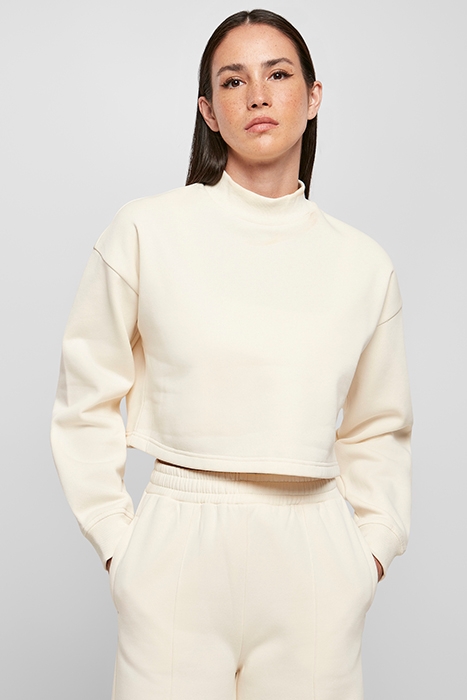 LADIES CROPPED OVERSIZED SWEAT HIGH NECK CREW WHITESAND 2