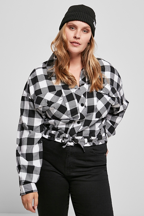 LADIES SHORT OVERSIZED CHECK SHIRT BLACK/WHITE 2