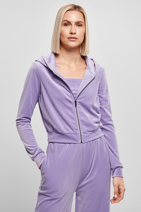 LADIES SHORT VELVET ZIP HOODY LAVENDER 2