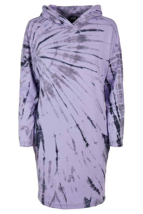 LADIES OVERSIZED TIE DYE HOODY DRESS BLACK/LAVENDER 1