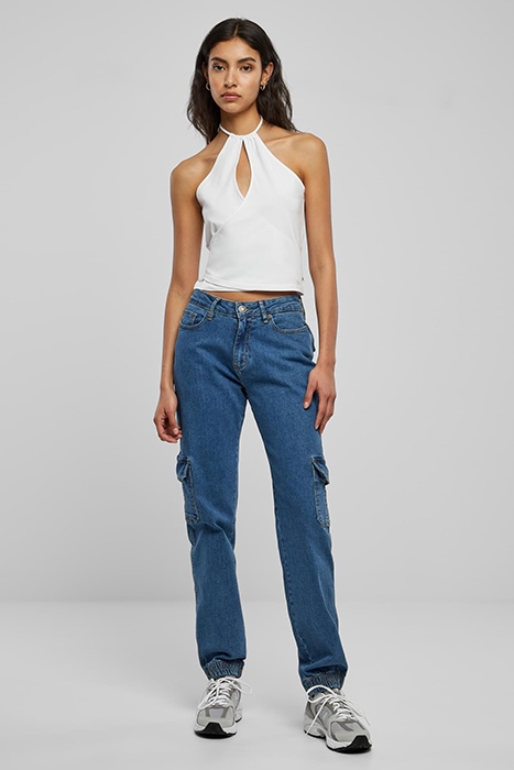 LADIES ORGANIC STRETCH DENIM CARGO PANTS CLEARBLUE BLEACHED 4