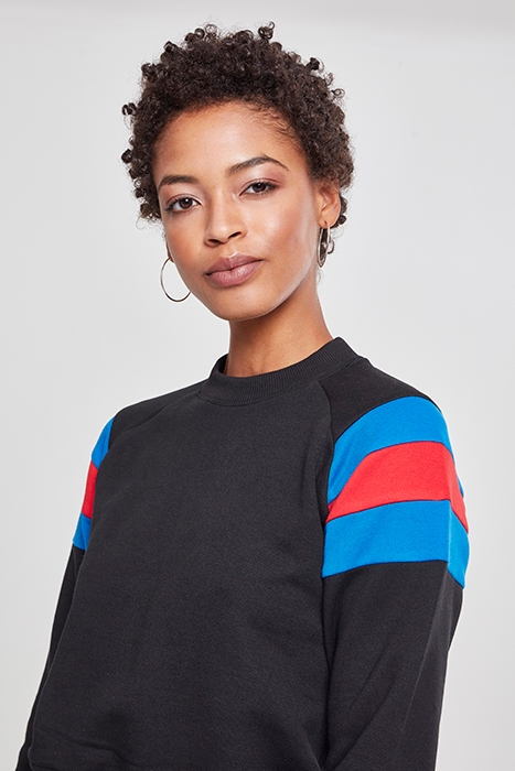 LADIES SLEEVE STRIPE CREW BLACK/BRIGHTBLUE/FIRERED 8