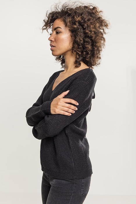 LADIES BACK LACE UP SWEATER BLACK 7